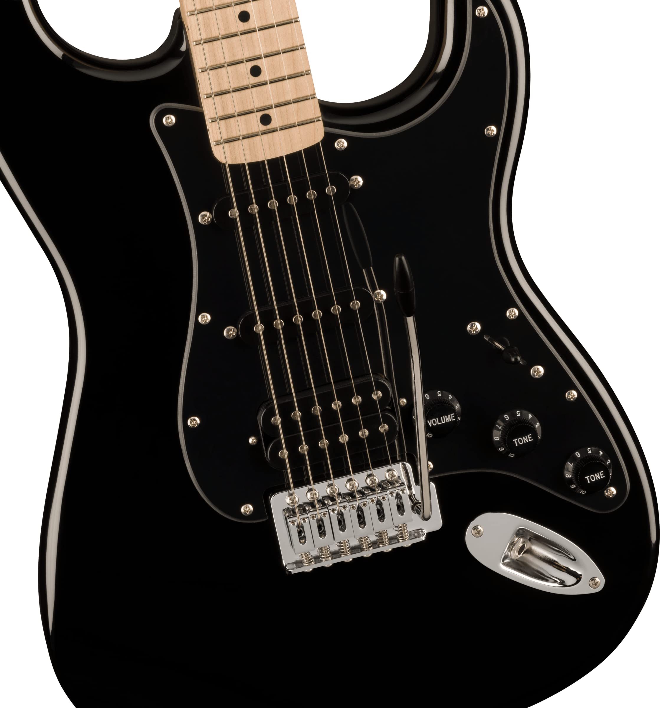Squire Sonic Stratocaster Electric Guitar, Black, Maple Fingerboard, Black Pickguard