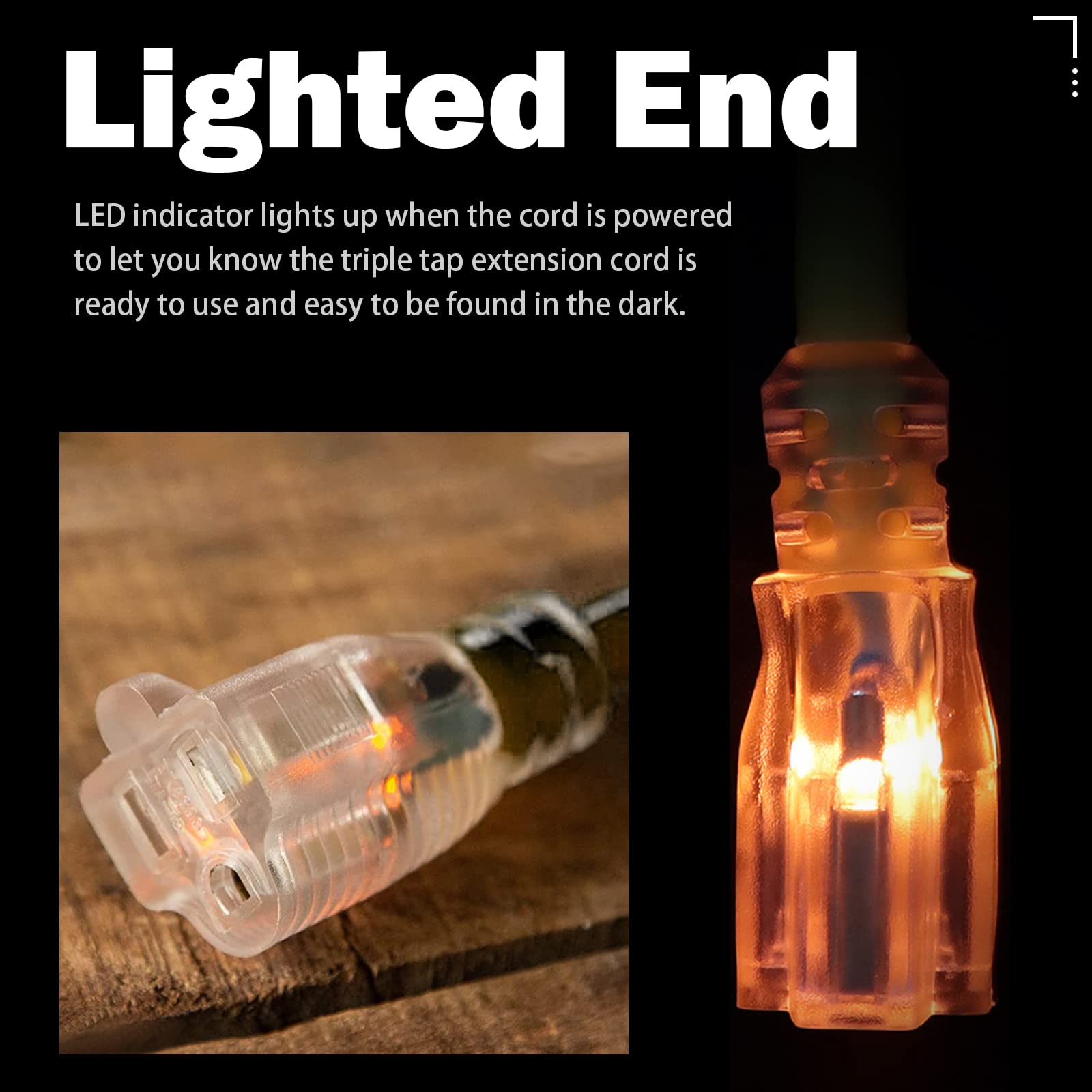 Ep 15 Ft Lighted Outdoor Extension Cord   10/3 Sjtw Heavy Duty Black Extension Cable With 3 Prong Grounded Plug For Safety, Ul L