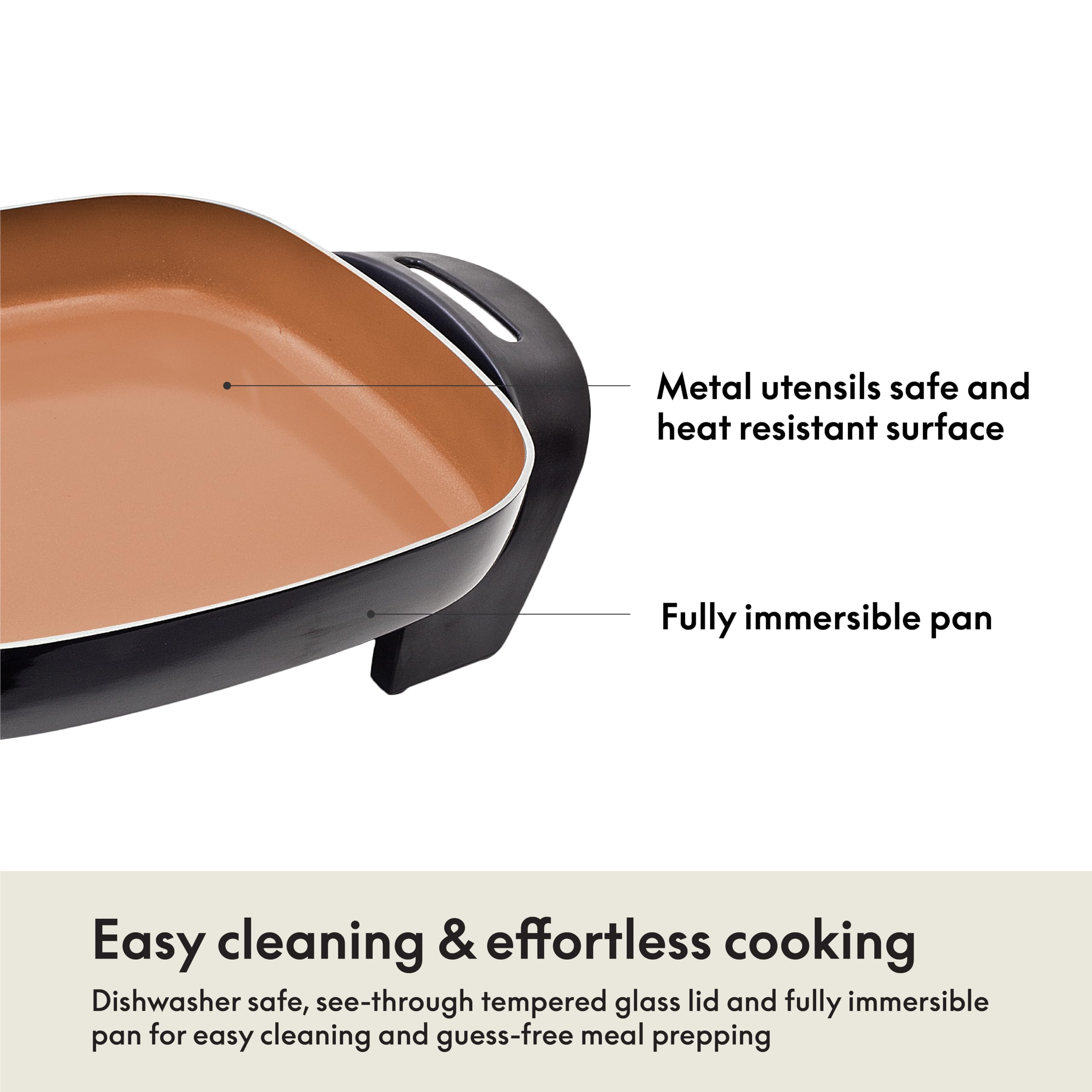 Bella Electric Skillet And Frying Pan With Glass Lid, Nonstick Coating, Cool Touch Handles, Removable Heating Probe, Dishwasher
