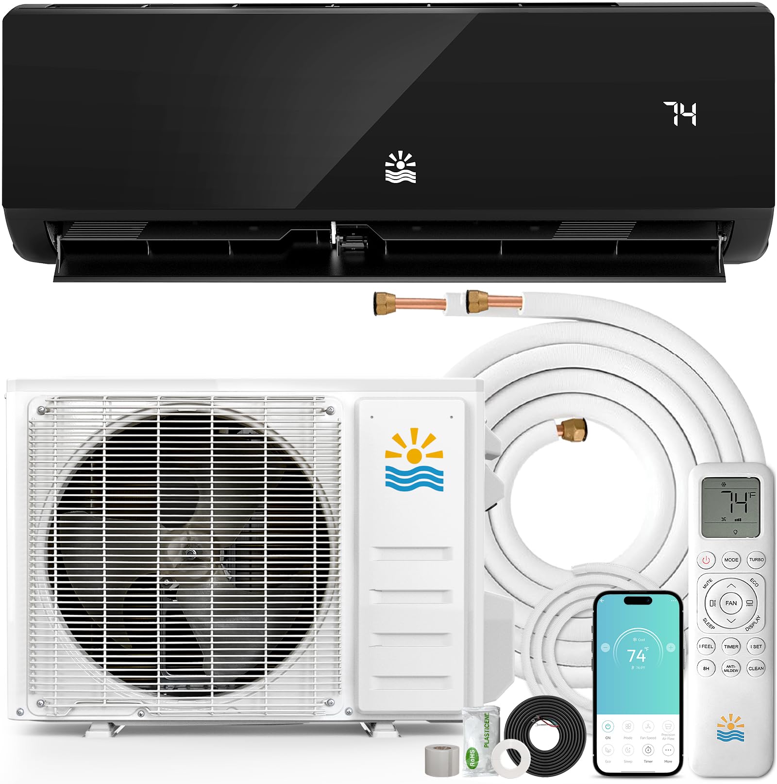 Oylus Mini Split Ac/Heating System - 12000 BTU Mini Split Air Conditioner with Heat Pump Wifi Enabled Inverter, 20 SEER2 115V En