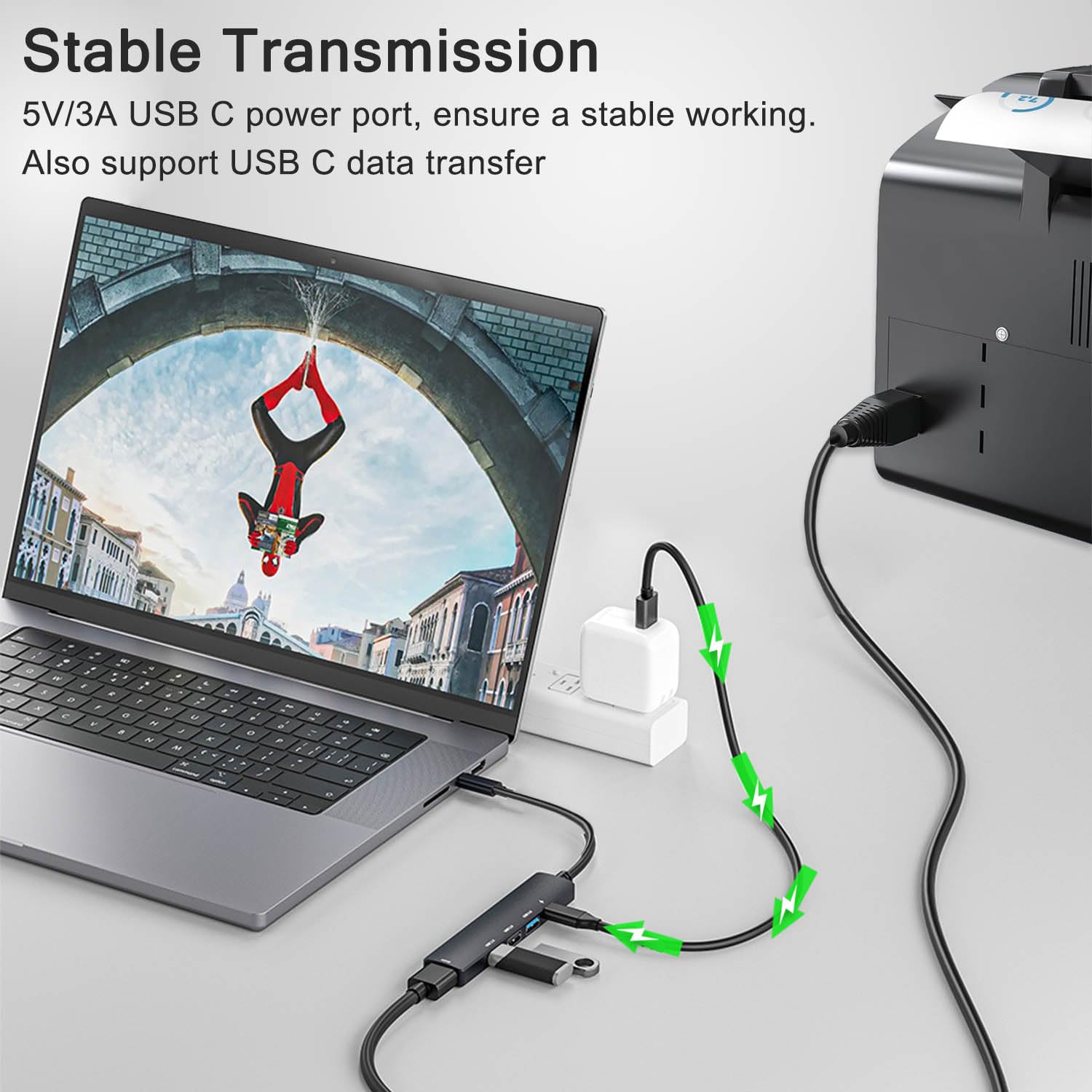 5 Port Powred Usb 3.0 Hub, Usb Extender Usb Splitter With 5V Usb C Power/Data Port, Usb Extender For A Port Laptop, Pc, Ps4/5, Xbox, Car And More