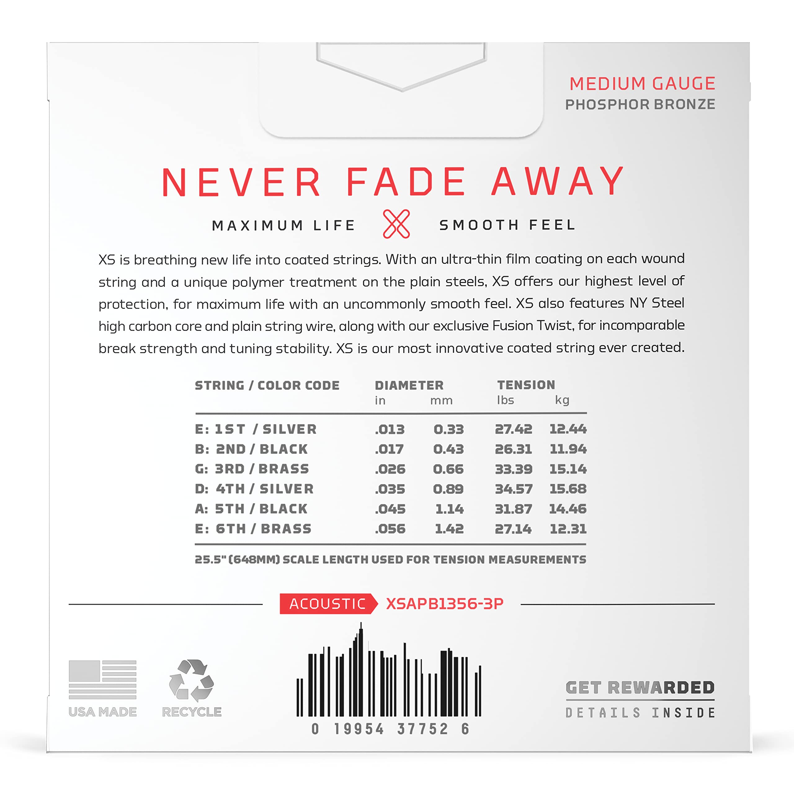 D'Addario Guitar Strings   Xs Phosphor Bronze Coated Acoustic Guitar Strings   Xsapb1356 3P   Maximum Life With Smooth Feel & Exceptional Tone   For 6 String Guitars   13 56 Medium, 3 Pack