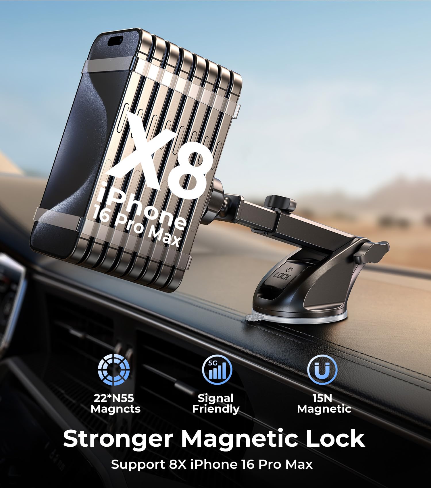 Aredan New 2025 Vacuum Magnetic Phone Suction Holder, 15W Wireless Charger For Magsafe Car Mount & Dashboard Windshield Vent Hol