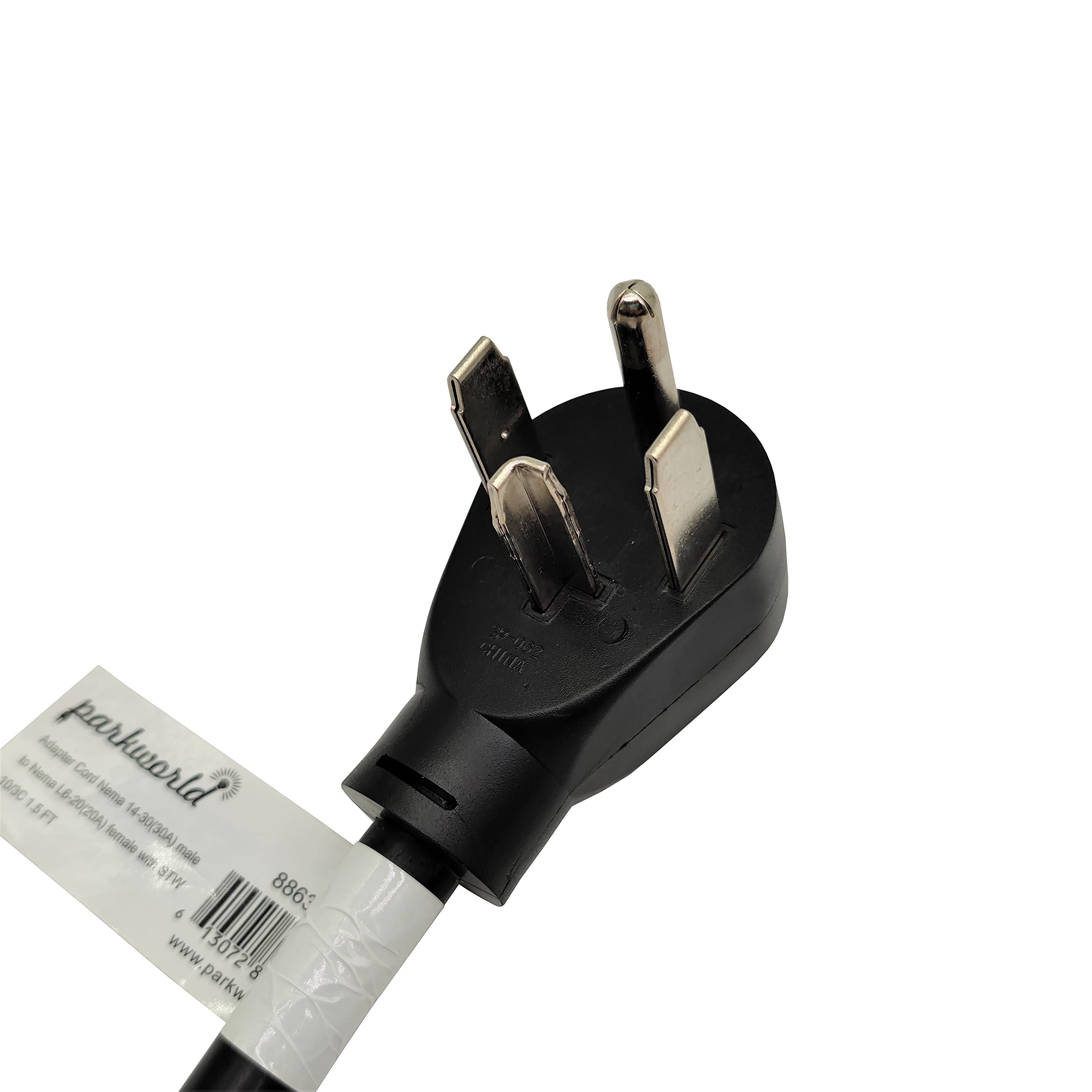 Parkworld 886382 Adapter Cord Nema 14 30P Male To L6 20R Female, 20A, 250V, 1.5Ft