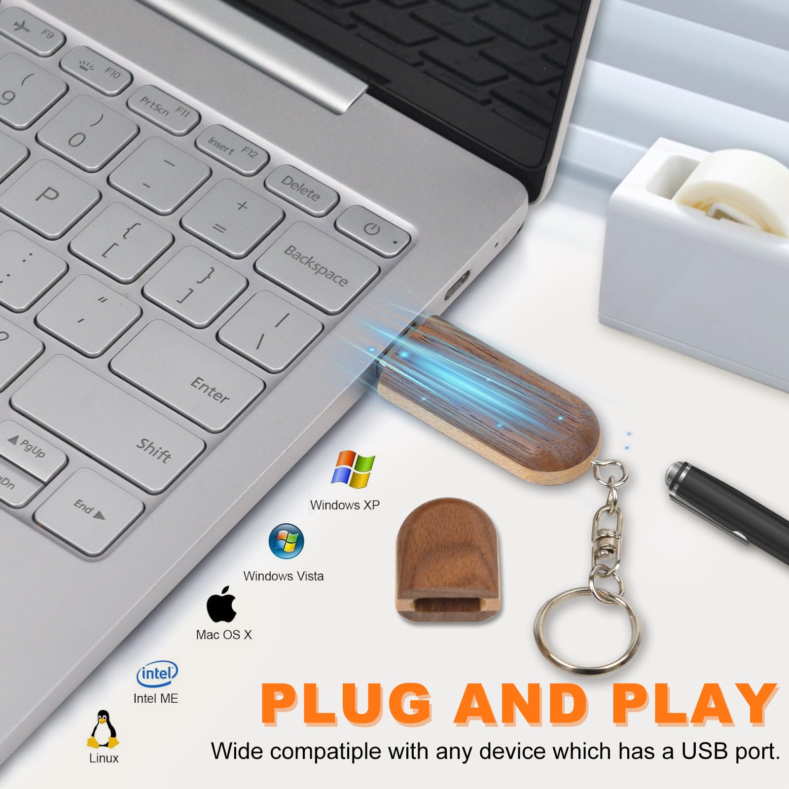 Usb 2.0 Flash Drive Two Color Wood Usb 2.0 Memory Stick Pen Drives With Wooden Box (32Gb, Tan)