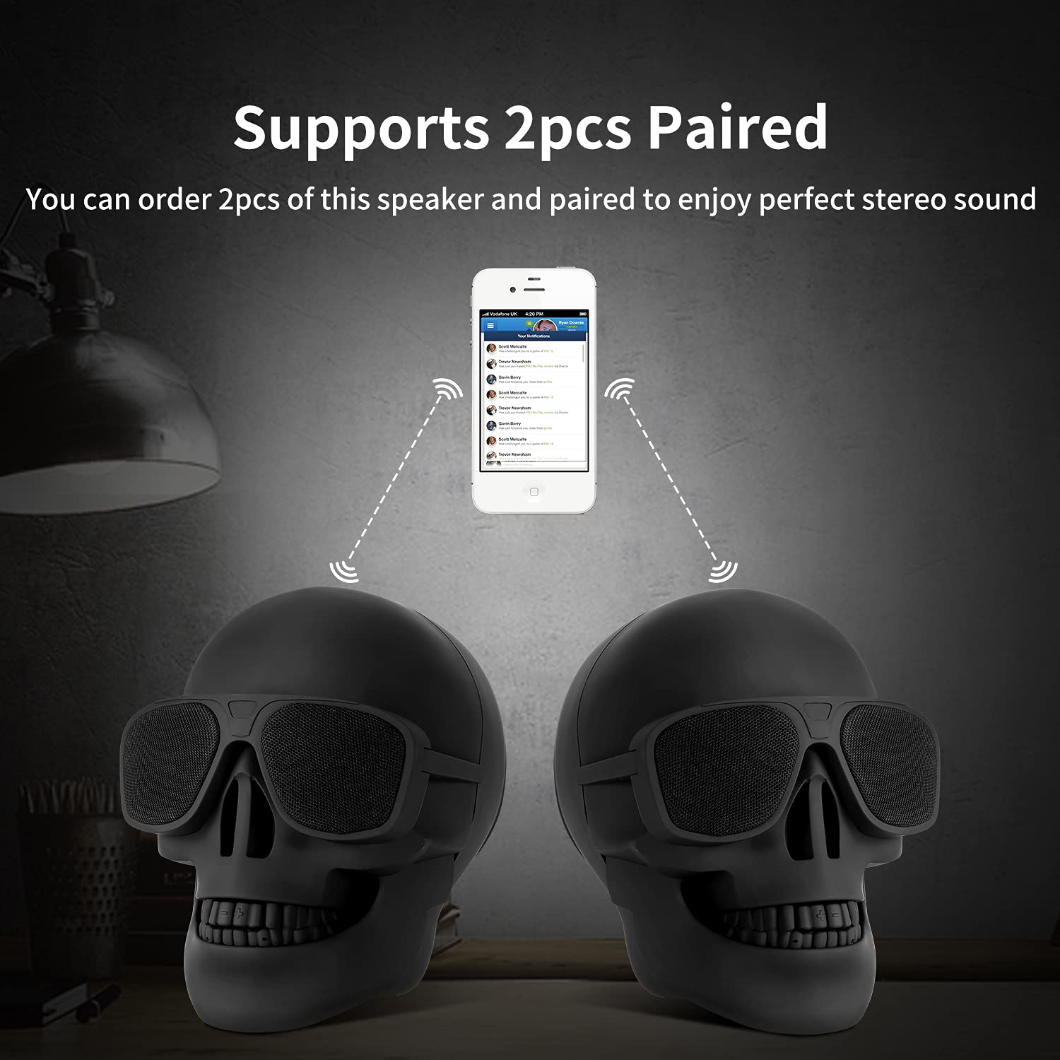 Yseechens Skull Speaker Wireless Portable Bluetooth Speakers 8W Output Bass Stereo For Desktop Pc/Laptop/Mobile Phone/Mp3/Mp4 Pl