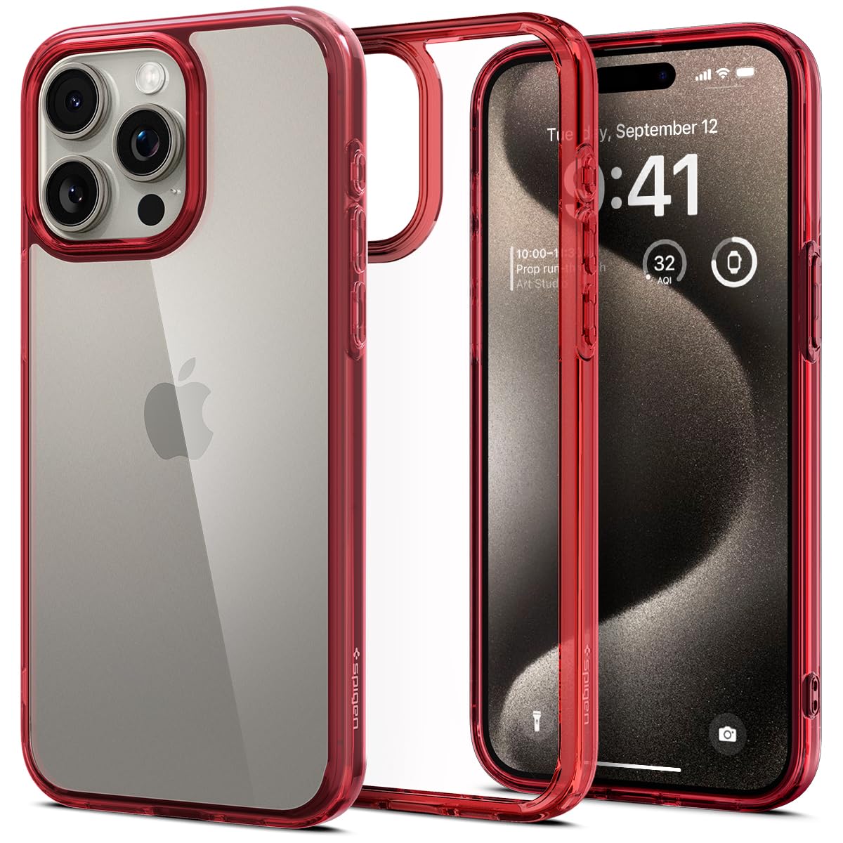 Spigen Ultra Hybrid Designed For Iphone 15 Pro Max Case (2023), [Anti Yellowing] [Military Grade Protection]   Deep Red