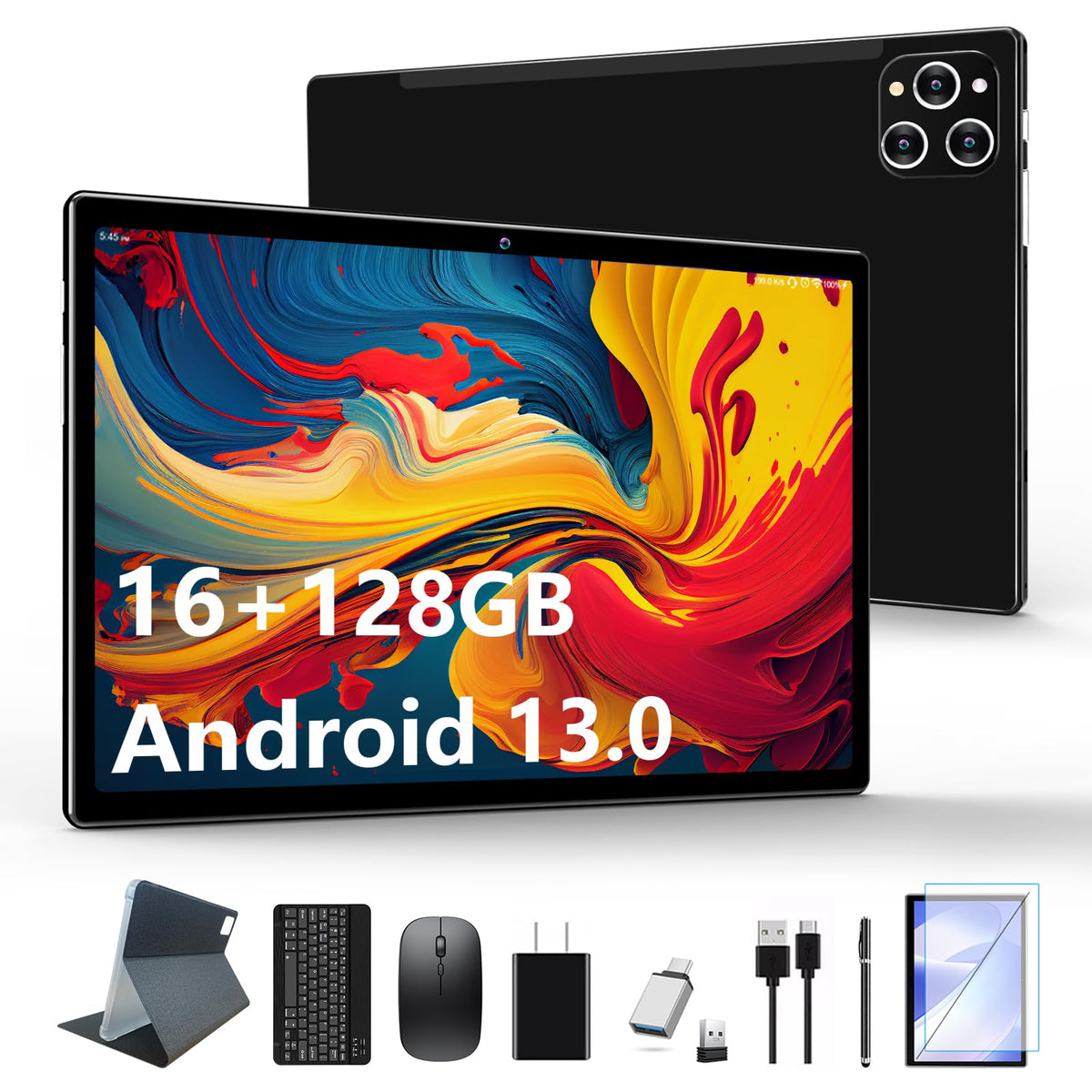 Tablet 10.1 Inch Android 13 Tablets 2024 Latest Android Tablet 128Gb Rom+16Gb Ram (8+8 Virtual), 2 In 1 Tablet With Keyboard, Po
