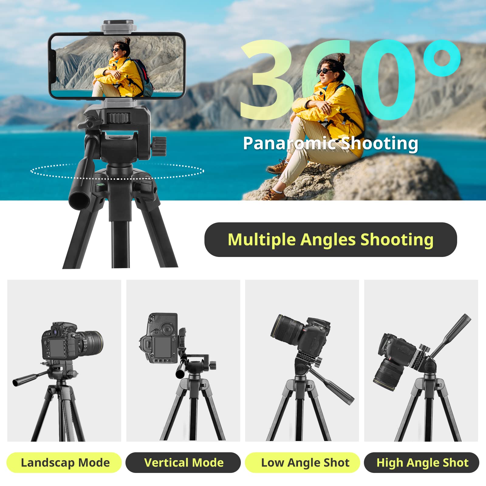 Sensyne 64' Camera Tripod Stand, Versatile Phone & Ipad Tripod With Wireless Remote And 2 In 1 Phone Holder For Selfie/Video Recording/Photo/Live Stream/Vlog