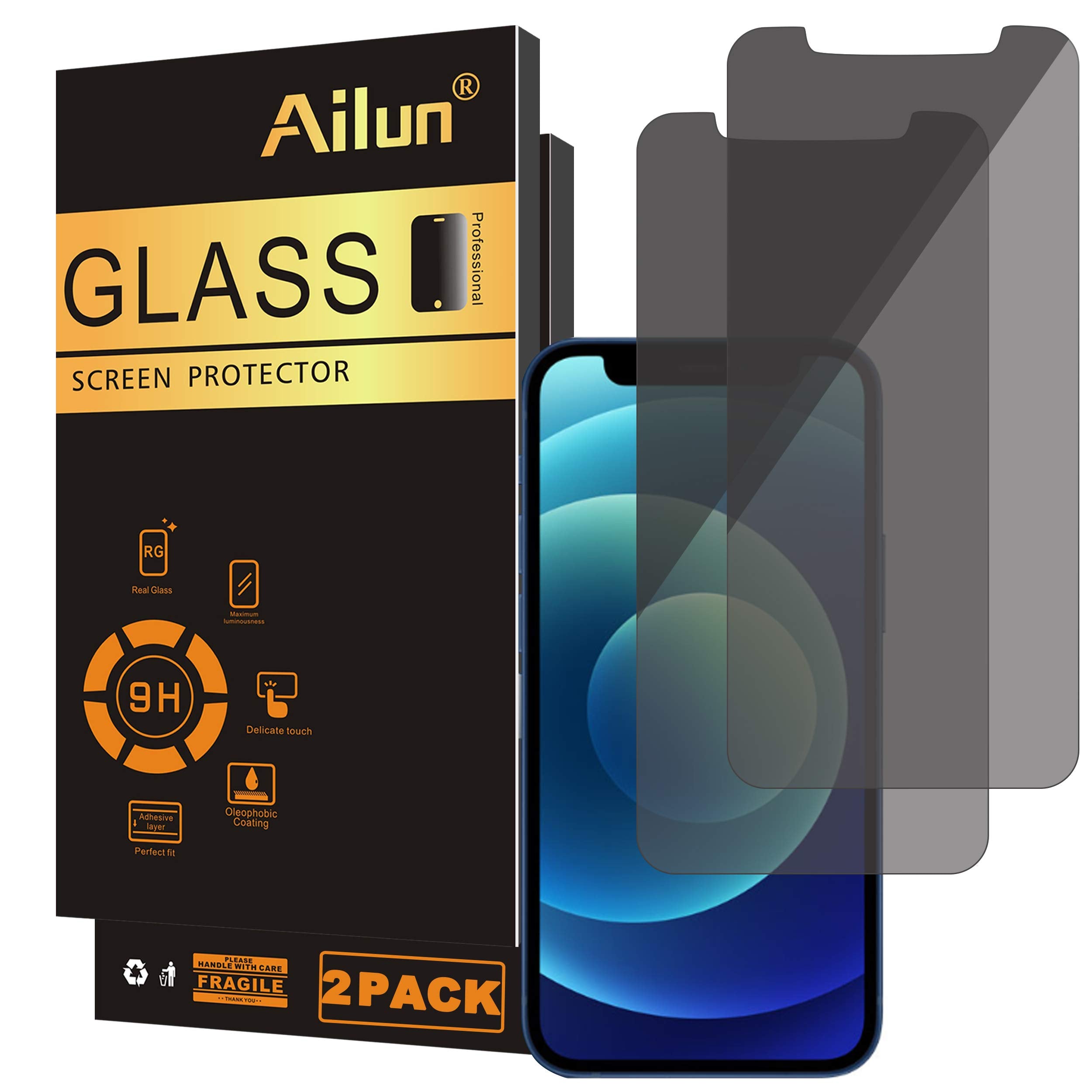 Ailun Privacy Screen Protector For Iphone 12 Mini 5.4 Inch 2 Pack Anti Spy Private Tempered Glass Anti Scratch Case Friendly[2 P
