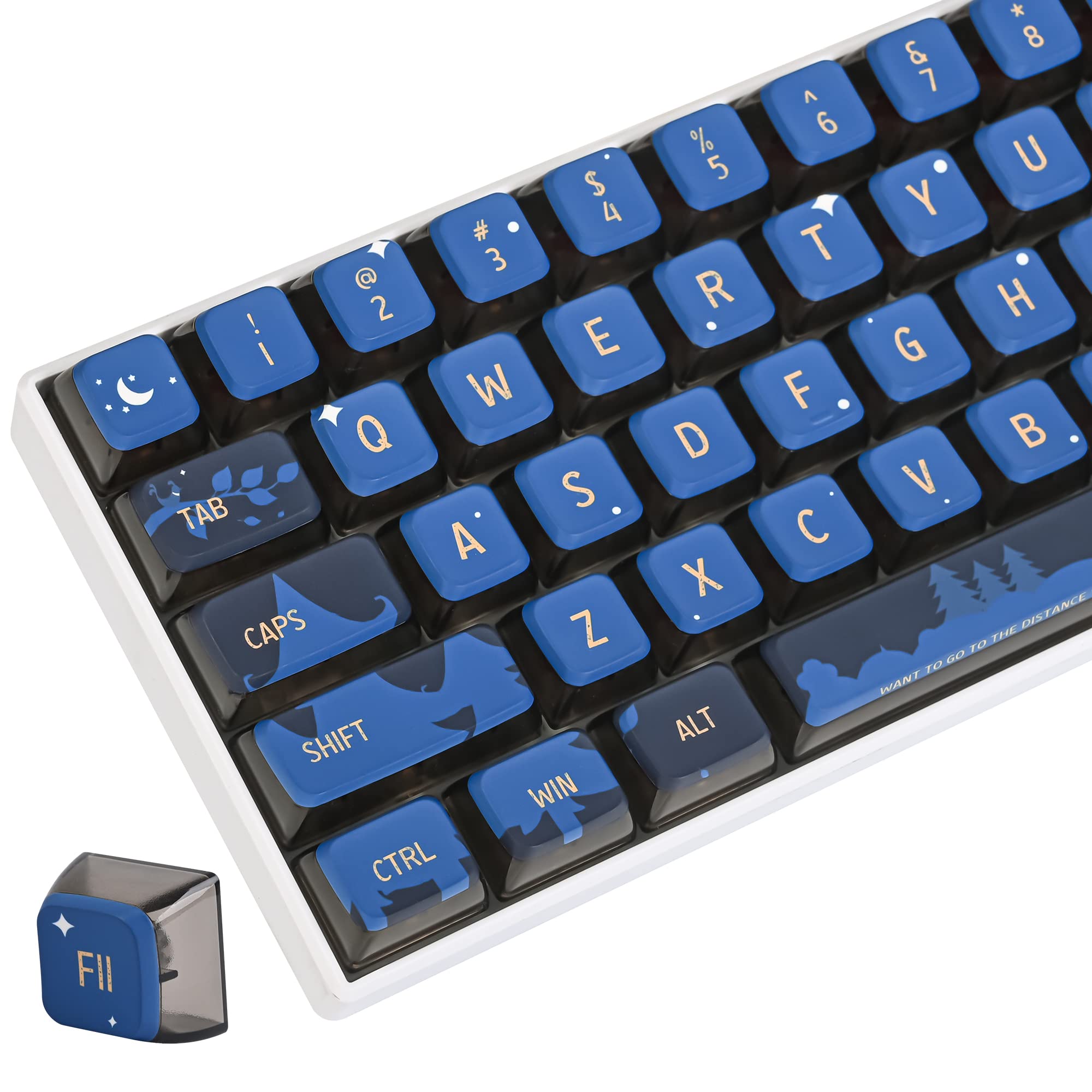 Camping Asa Pudding Custom Keycap, 118 Key Pbt Sublimation Blue Key Cap Set For Cherry/Gatron Mx Switches 60 Percent/64/61 Gamin