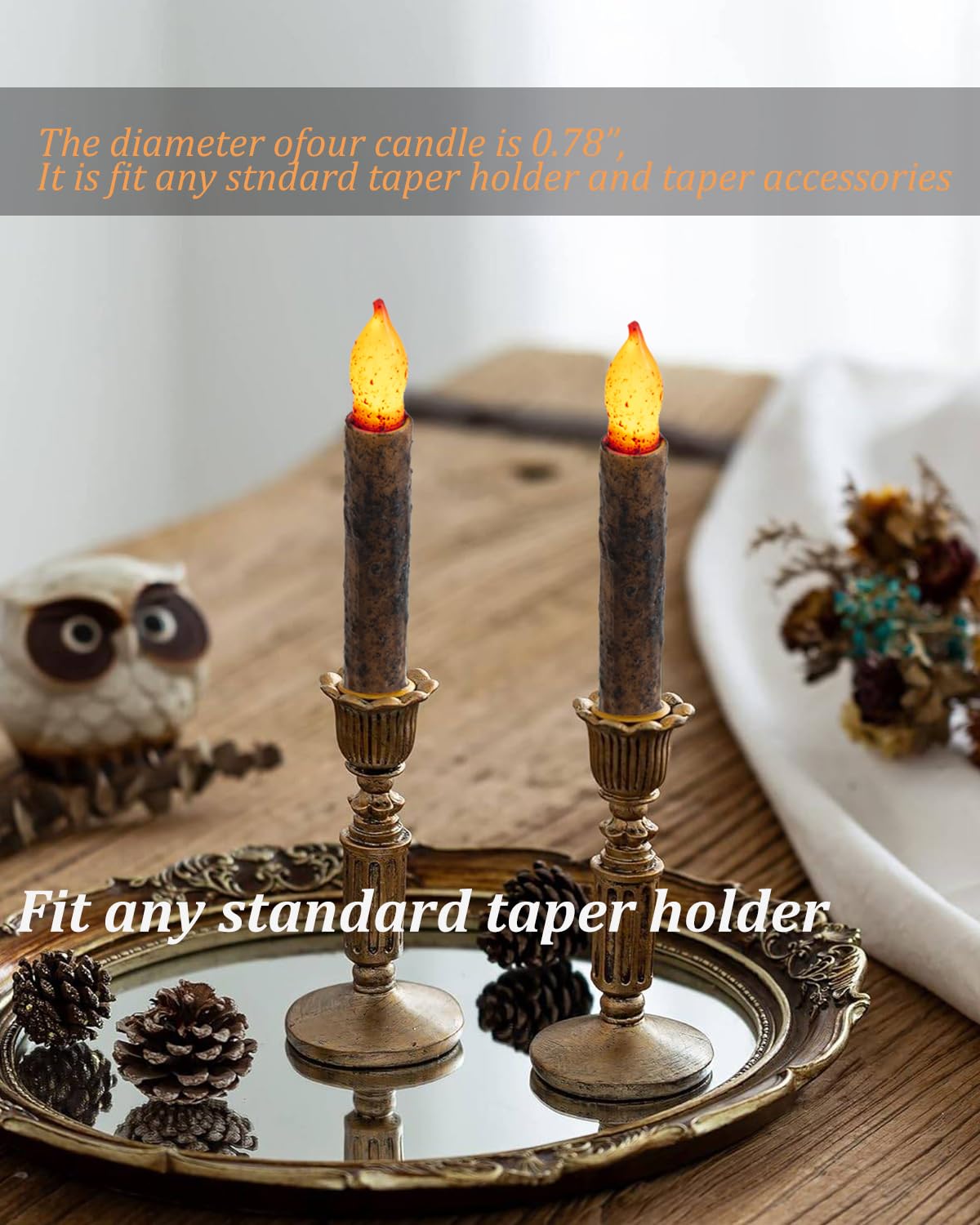 Aulaygo Taper Primitive Candles With Timer 6Pcs Real Wax Hand Dipped Battery Operated Flameless Candles For Christmas Halloween