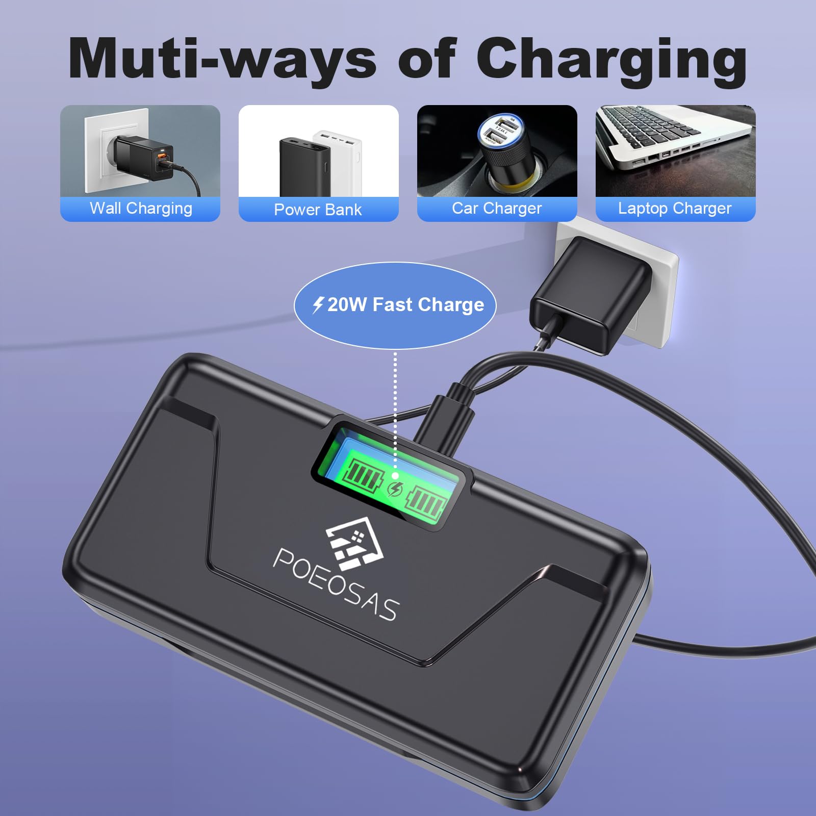 POEOSAS NP-FZ100 Camera Battery 2500mAh with Type-C 20W Fast Dual Charger Kit for Sony A7III A9 FX3 FX30, Black-blue