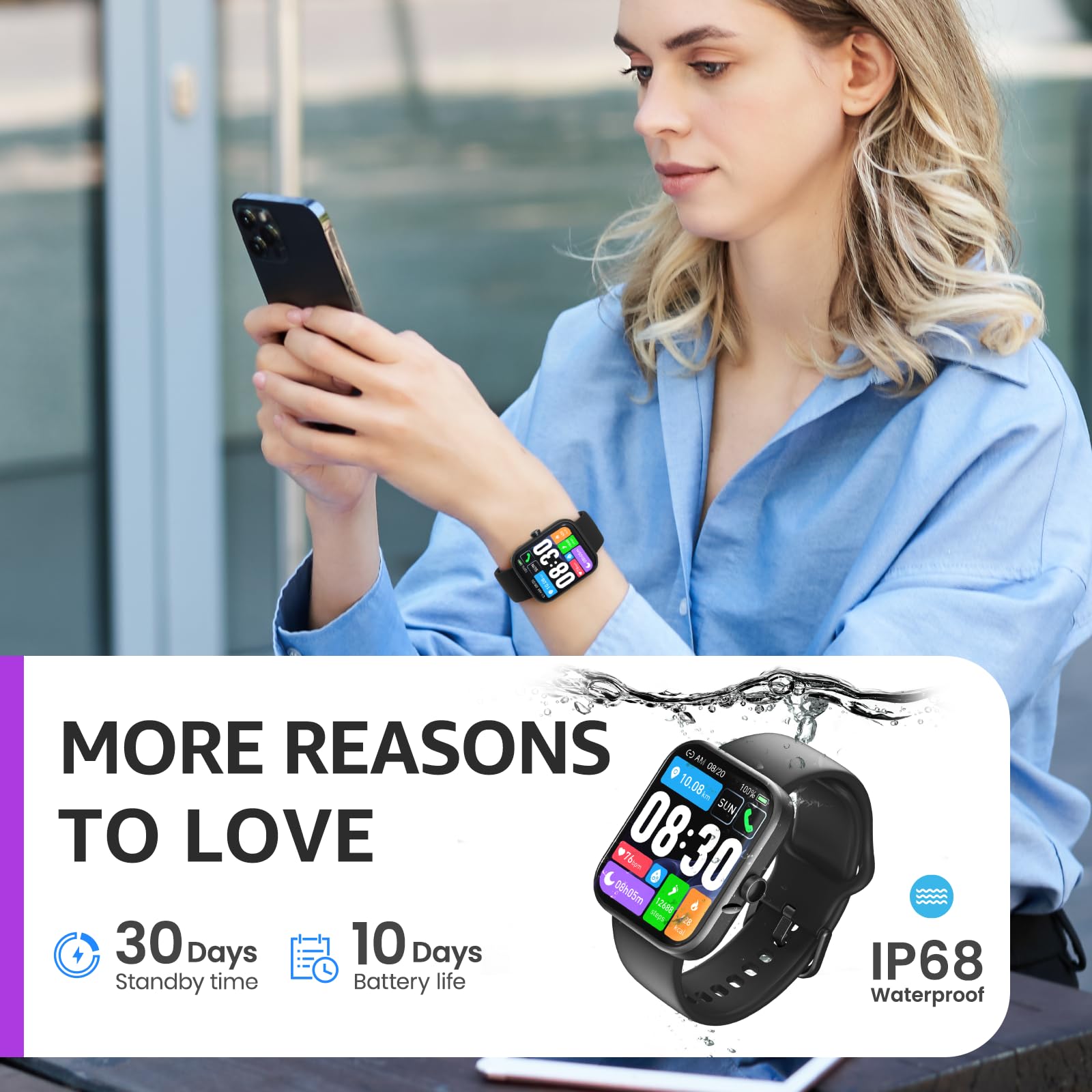 Tozo Smart Watch For Men Women For Iphone&Android, 1.83 Fitness Tracker Bluetooth Call [Answer/Make], Ip68 Waterproof Sleep Moni