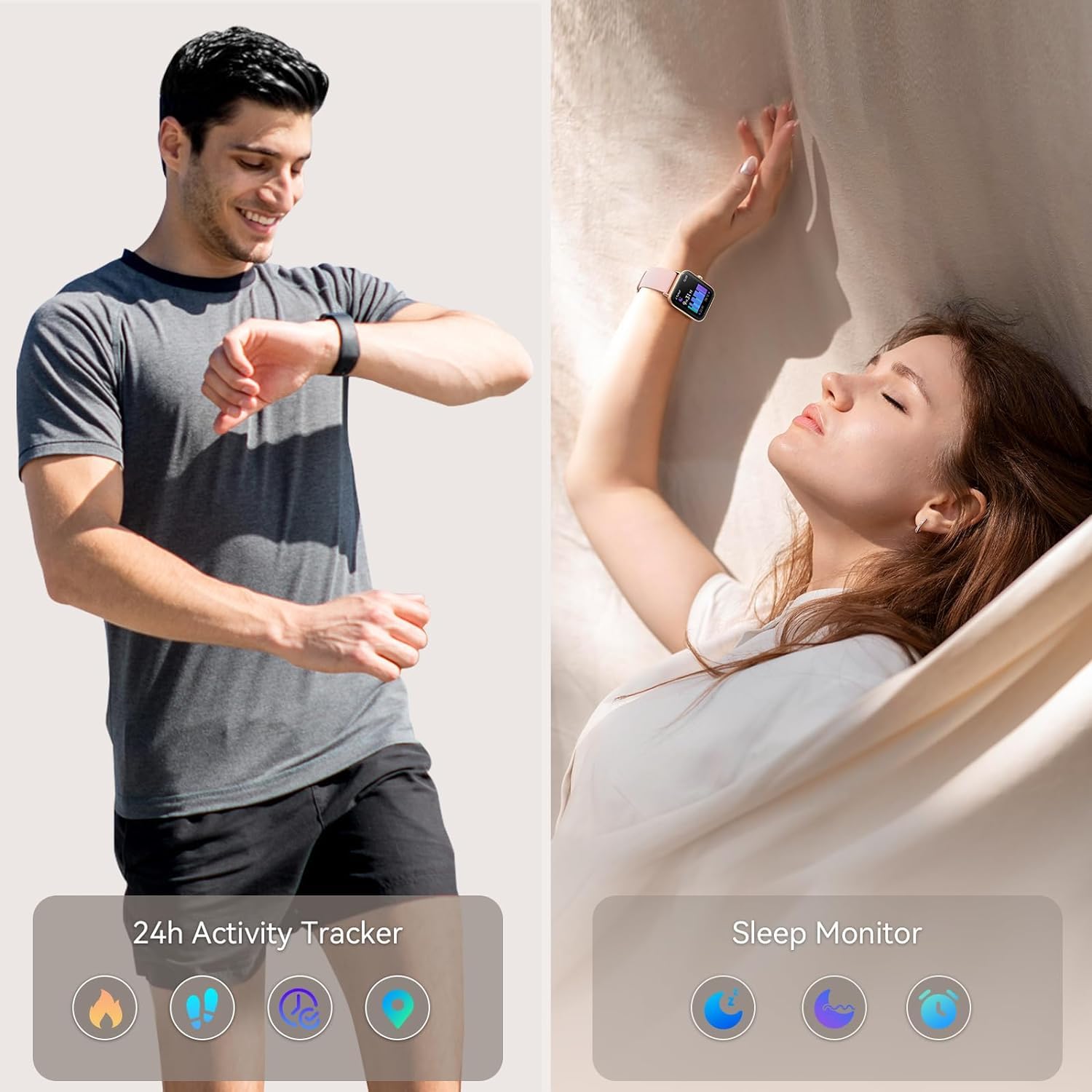 Aeac Smart Watches For Men Women, 1.8'' Alexa Built In Fitness Tracker Watch For Android Iphone, Bluetooth Calls, Ip68 Waterproo