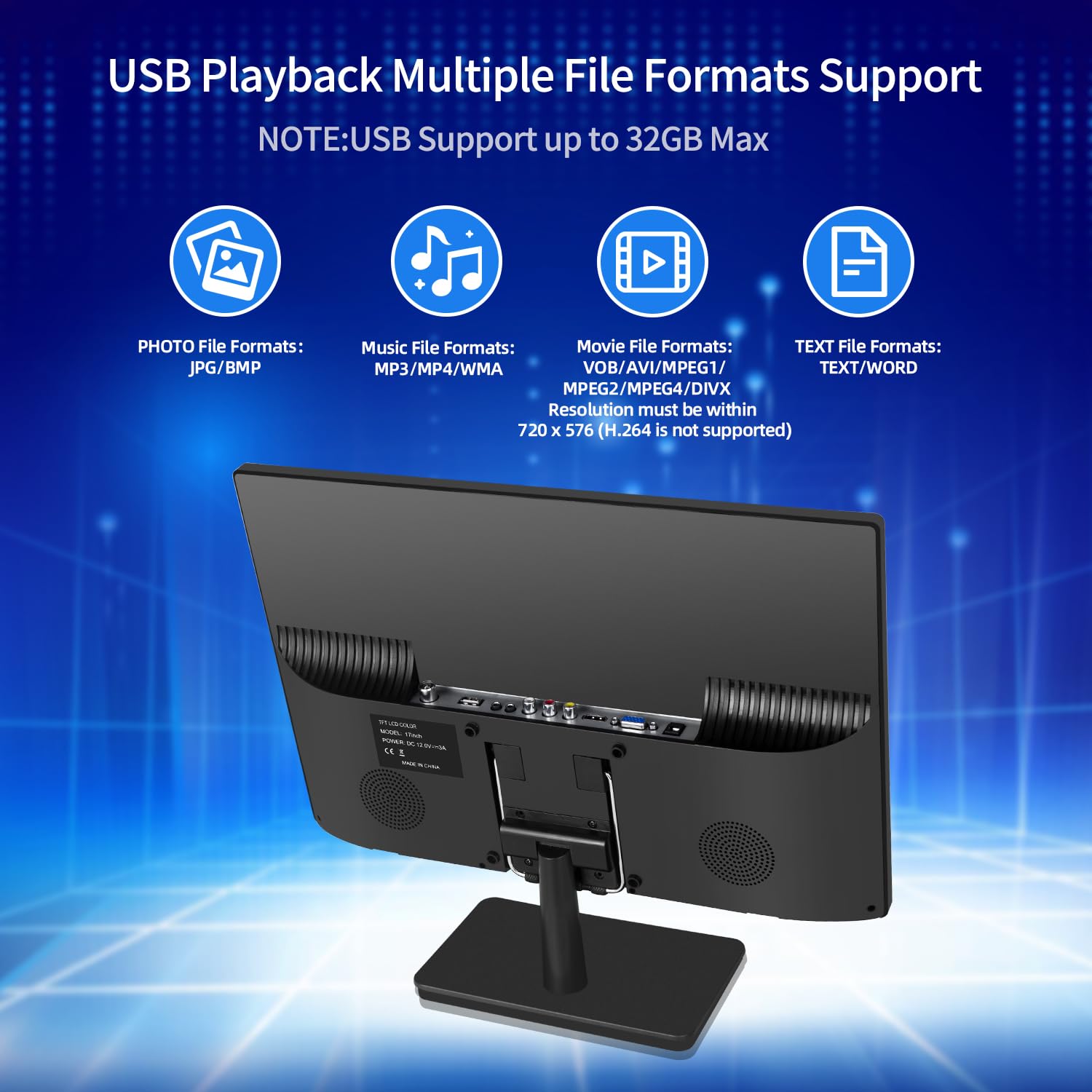 Othoig 17 Inch Tv,Small Widescreen Led Tv With Antenna,Digital Atsc Tuner Free Hd Local Channels,Hdmi Vga Usb Port,12 Volt Charg