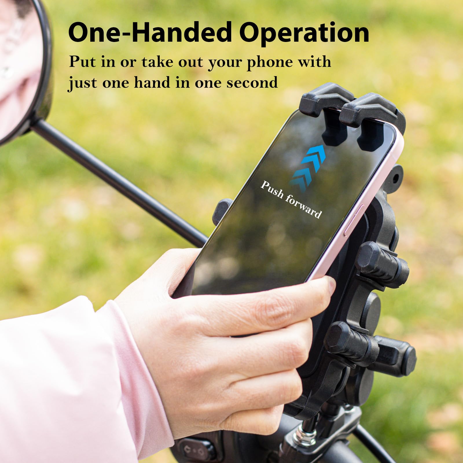 Emerk Motorcycle Phone Mount Holder - [Dual Vibration Dampener] [Anti-Shake Anti-Theft] Bike Phone Holder, Adjustable Handlebar