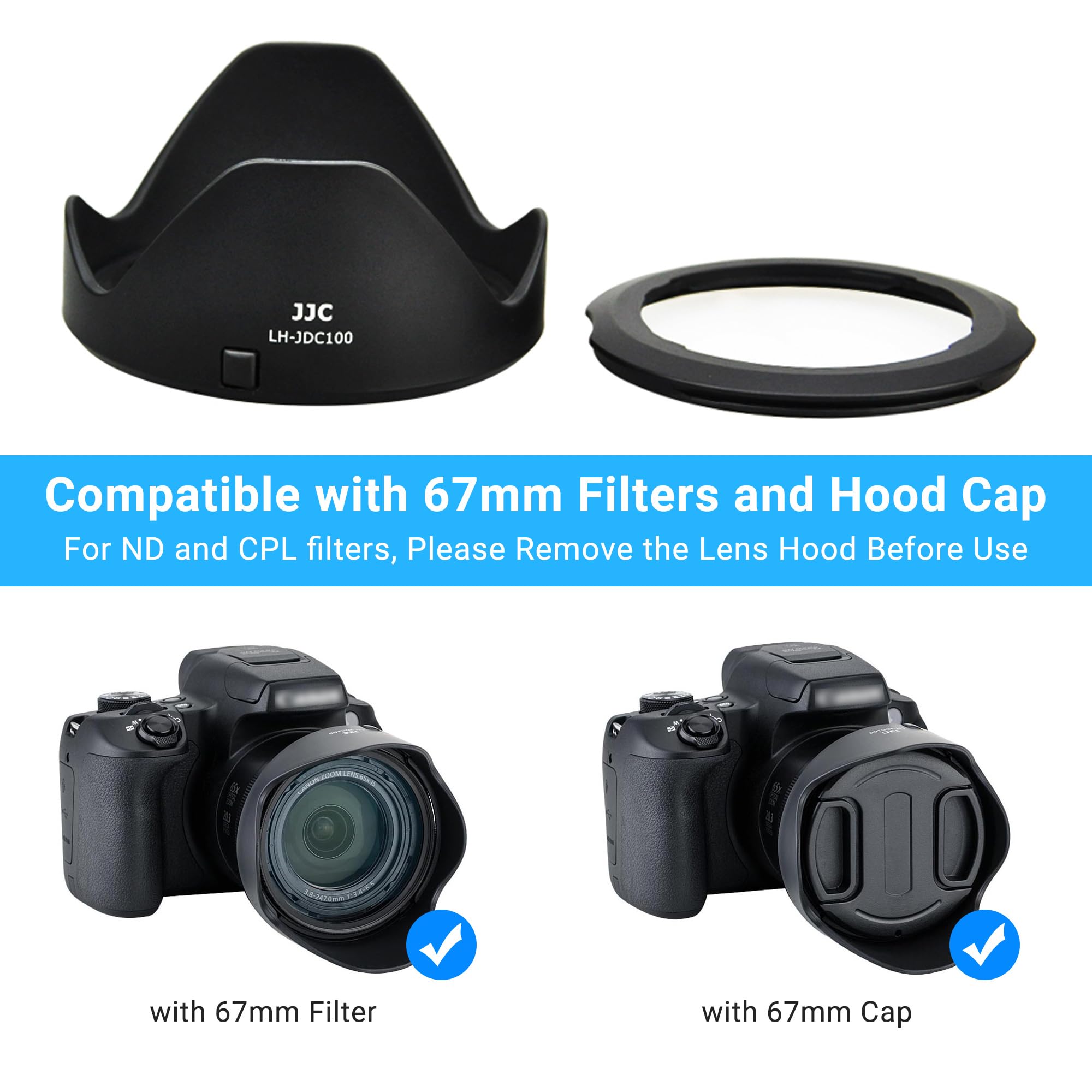 Jjc Reversible Lens Hood Shade Protector & 67Mm Filter Adapter Ring For Canon Powershot Sx70 Hs, G3 X, Sx60 Hs, Sx50 Sx40 Hs, Sx