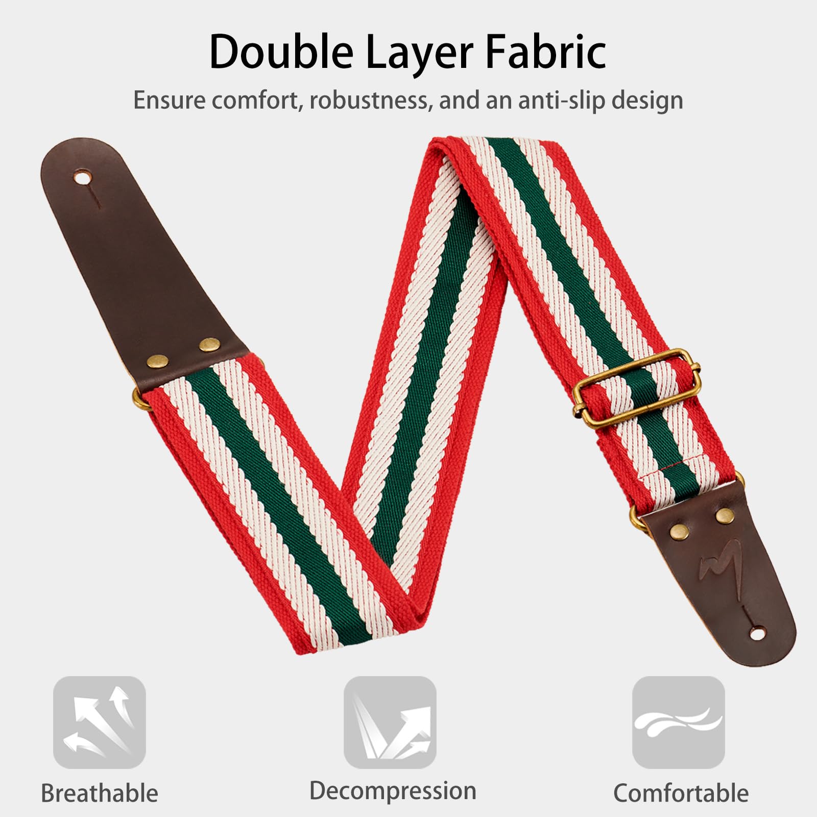 Musily Guitar Strap, Modern Embroidery Cotton & Extended Leather Ends For Bass, Acoustic & Electric Guitar Excellence, Enjoy Com