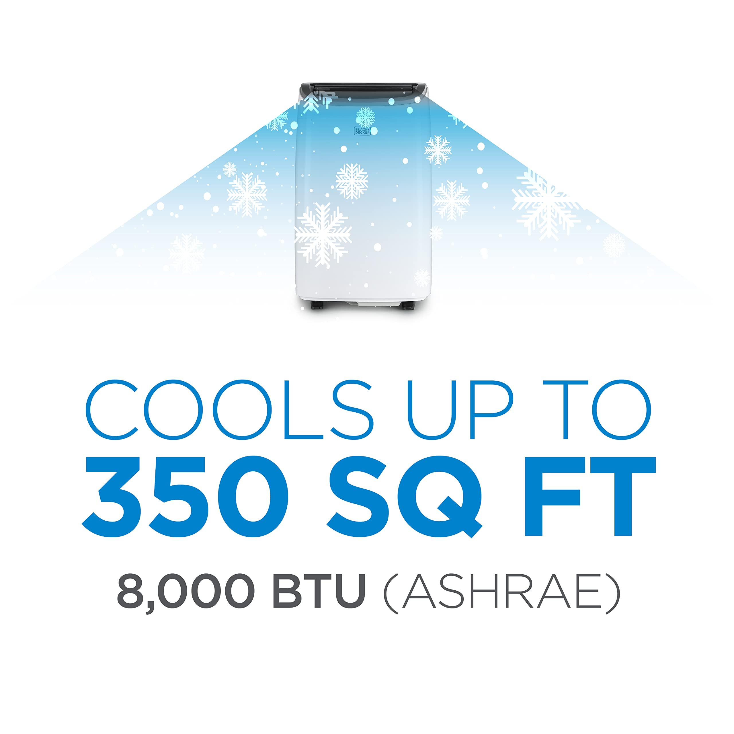 Black+Decker Portable Air Conditioner, 9,000 Btu Ashrae 128 (5,300 Btu Doe) For Rooms Up To 400 Sq. Ft., Portable Ac With Follow Me Remote Control And Window Kit, Bpact08Wt, White