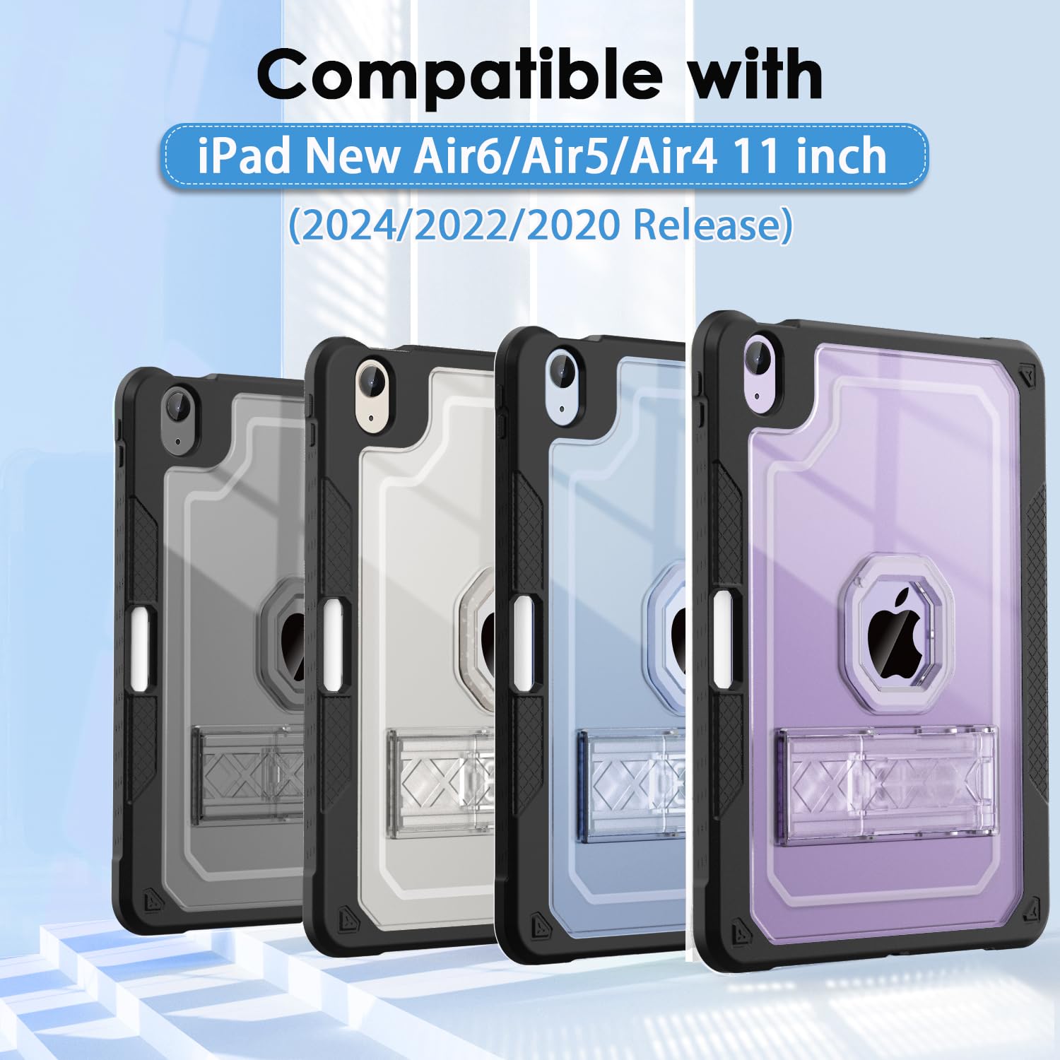 Zonefoker For Ipad Air 11 Inch Case 6Th/5Th/4Th Generation M2 11 Inch 2024/2022/2020 Case, Slim Cover For Kids With Pencil Holde