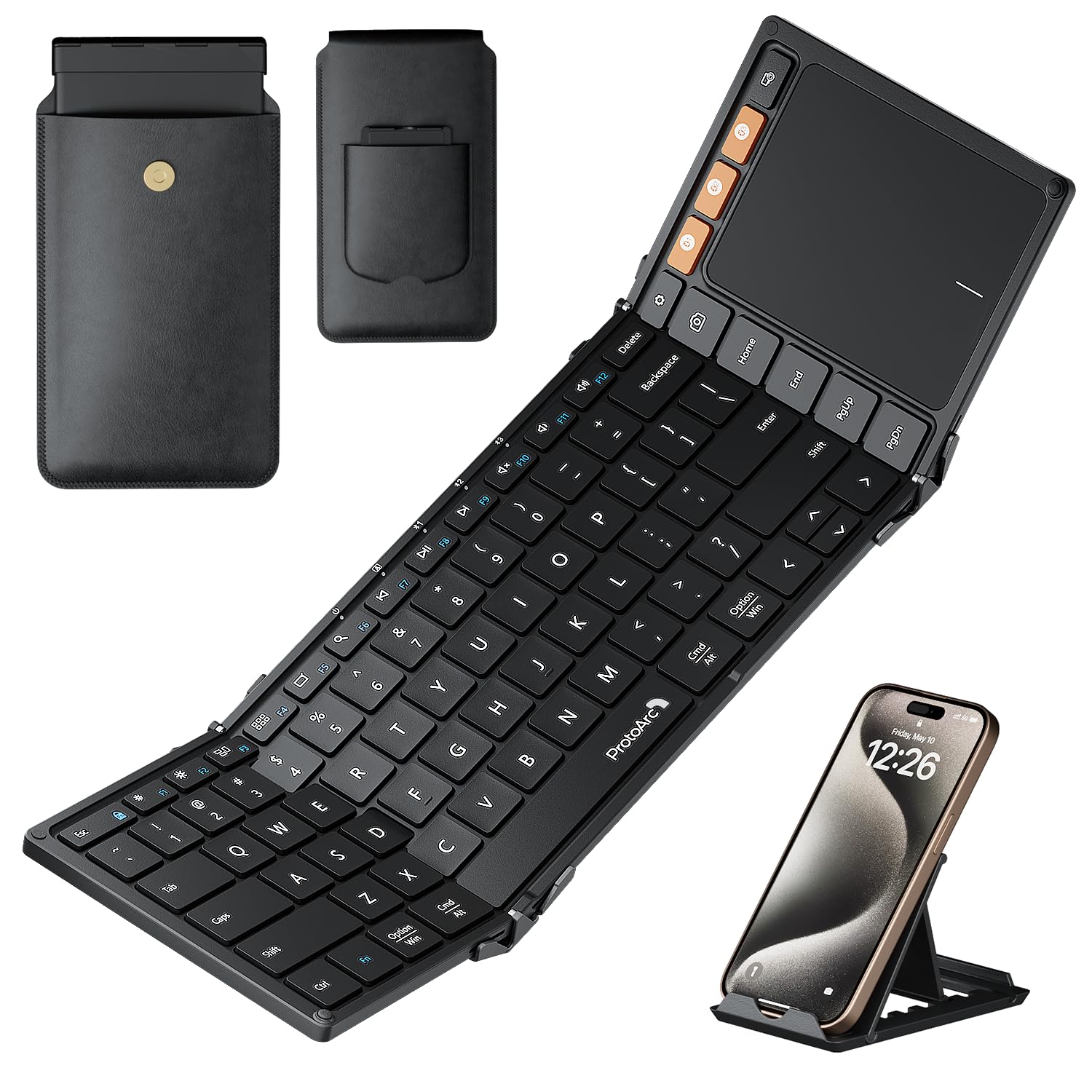 Protoarc Foldable Keyboard With Touchpad, Xk01 Tp Folding Portable Keyboard, Full Size Keys, Large Trackpad Bluetooth Travel Key