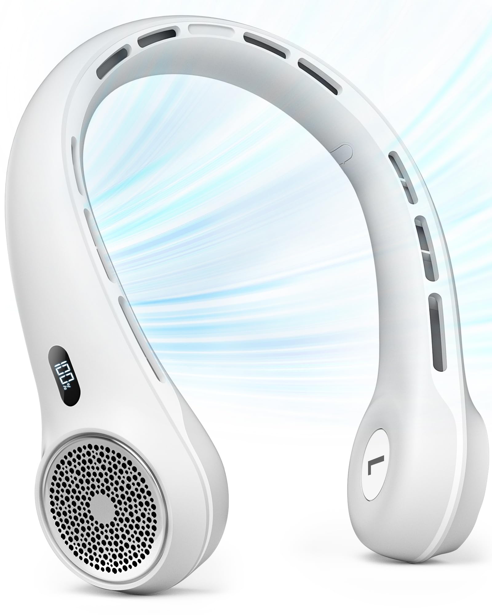 Hssio Neck Fan with 4000mAh Rechargeable Battery & LED Display, Portable Personal Cooler for Women/Men, 3-Speed Bladeless 360 Co