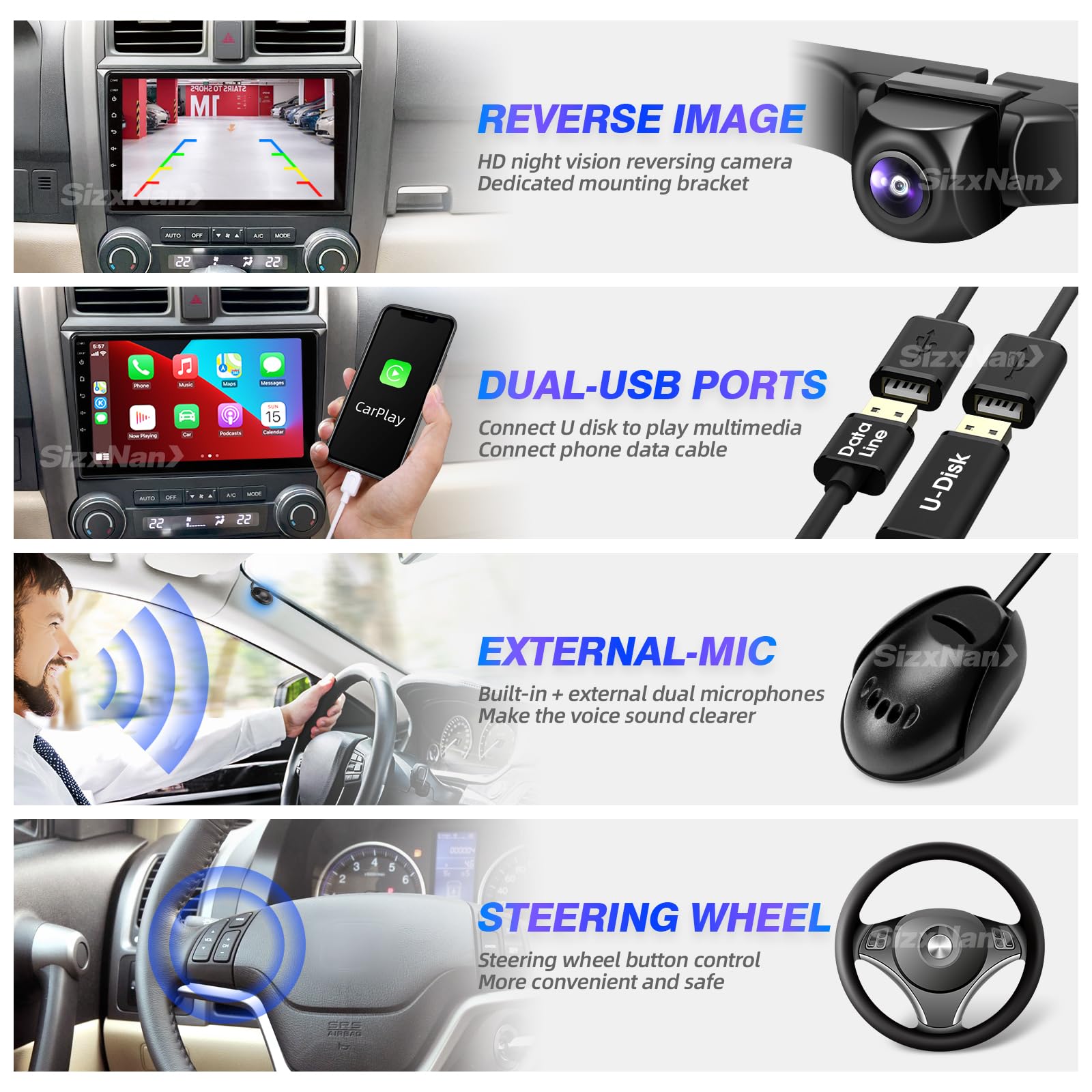 Sizxnanv For Honda Crv 2007 2008 2009 2010 2011 Android Touch Screen Compatible With Carplay Android Auto,Car Radio Stereo Bluet