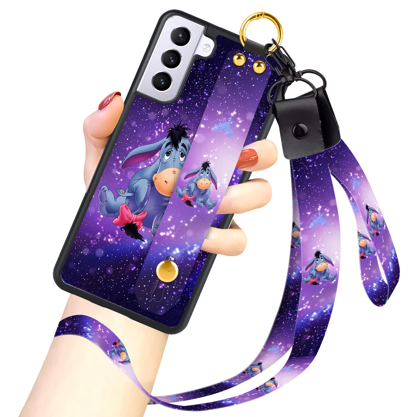 Cuwana Cartoon Case For Samsung Galaxy S22 Case 6.1 Inch Cute Purple Eeyore Cartoon Character Design With Lanyard Wrist Strap Ba