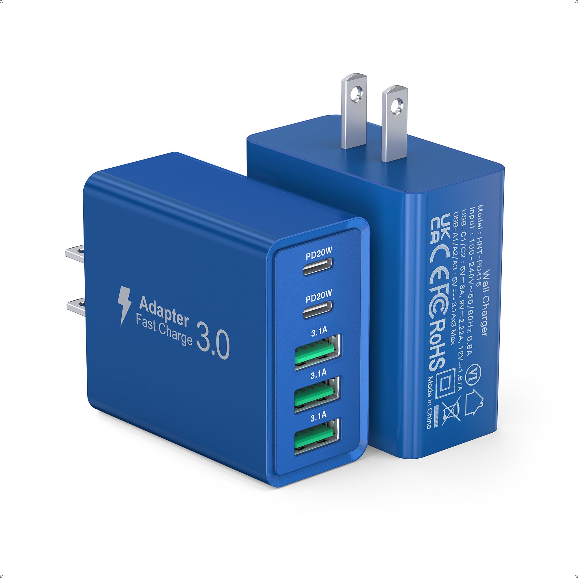 Usb C Wall Charger, 50W Usb C Charger Block 2 Pack 5 Port Pd Fast Charging Blocks,Multiport 2Usb C+3Usb A Plug,Type C Power Adap