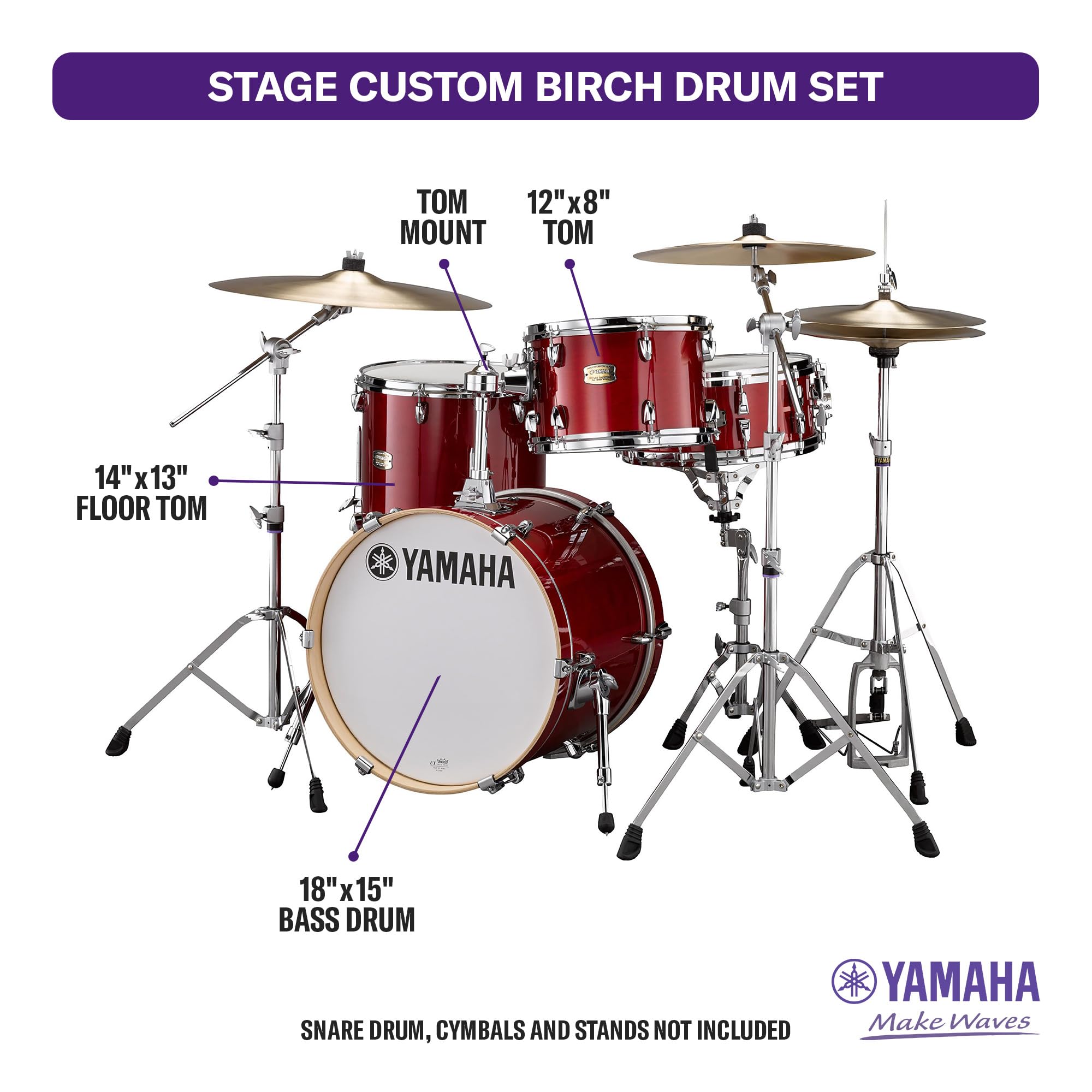 Yamaha Stage Custom Birch 3Pc Bop Drum Shell Pack - 18 Kick, Cranberry Red