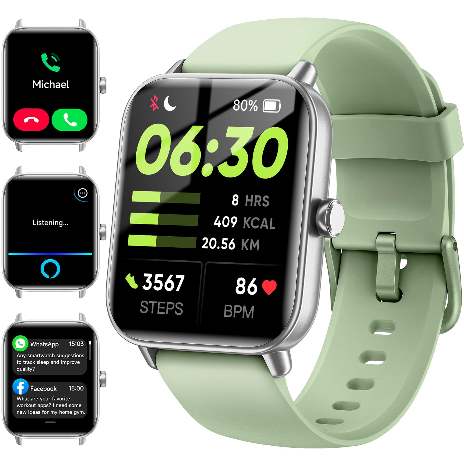 Hingso Smart Watches For Men Women Android & Iphone, Alexa Built-In, 1.85 '' Fitness Tracker With Answer/Make Calls, Ip68 Waterp