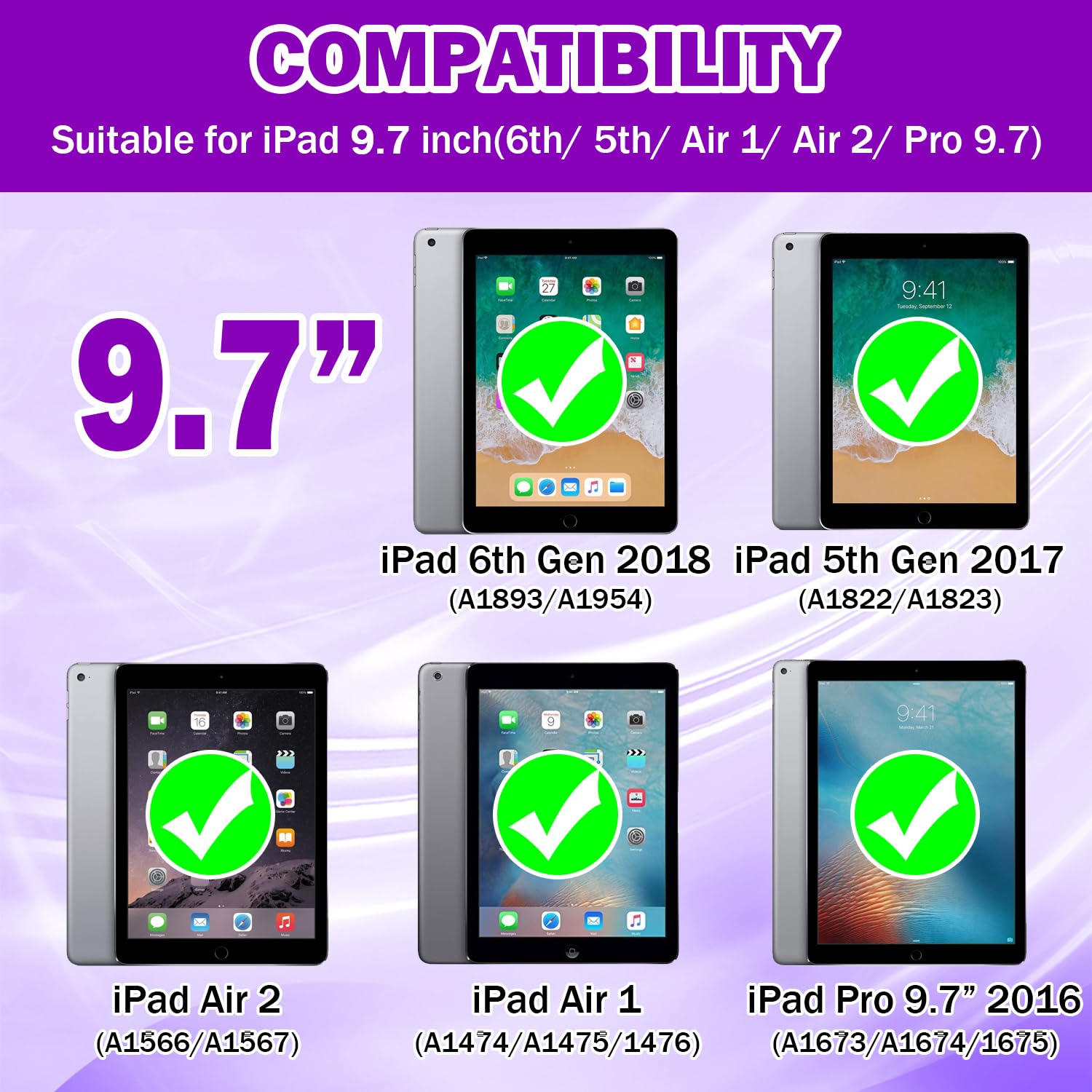 Zonefoker 9.7'' Case For Ipad 6Th/5Th Generation 2018/2017, For Ipad Air 2 / Air 1St / Pro 9.7, Heavy Duty Shockproof Protective