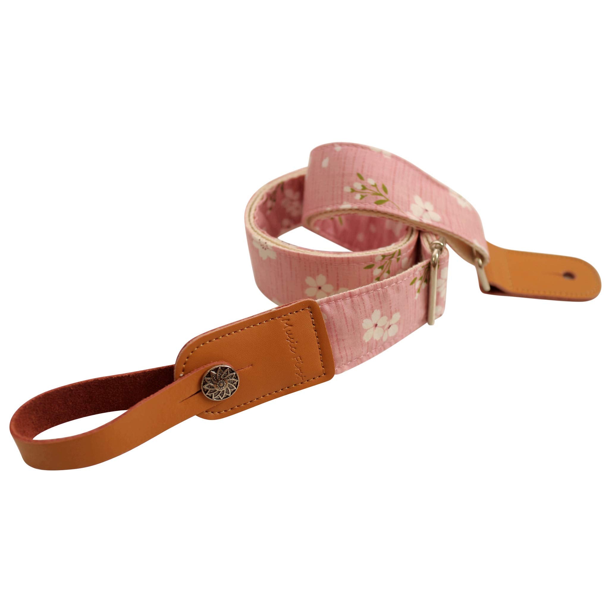 Music First Original Design Vintage Pink Sakura    Soft Muslin & Genuine Leather Ukulele Strap Ukulele Shoulder Strap With A Mus