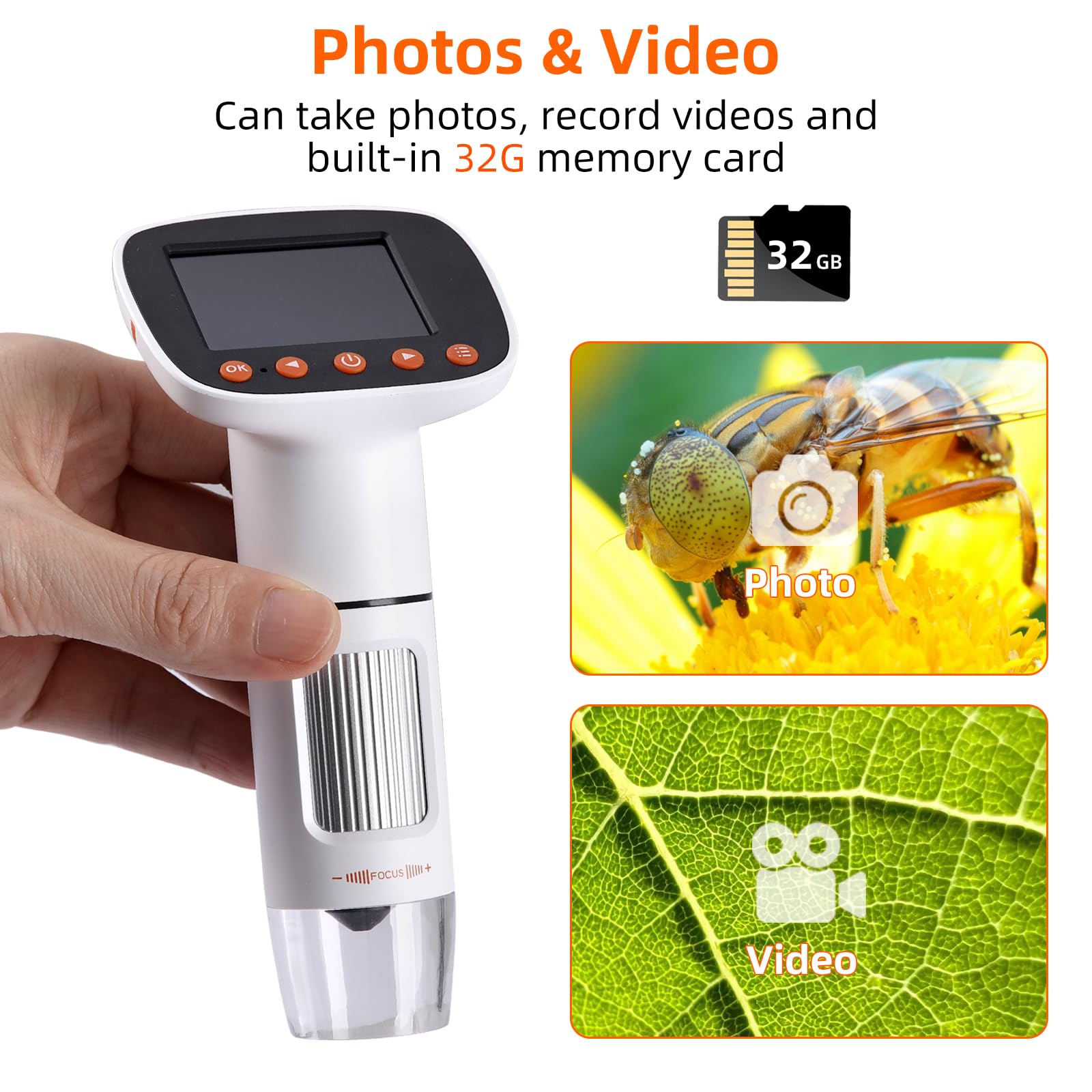 Koolertron 2 Inch Handheld Digital Microscope With Lcd Screen, Pocket Microscope With 32G Card For Kids And Adults,50X 1000X Mag