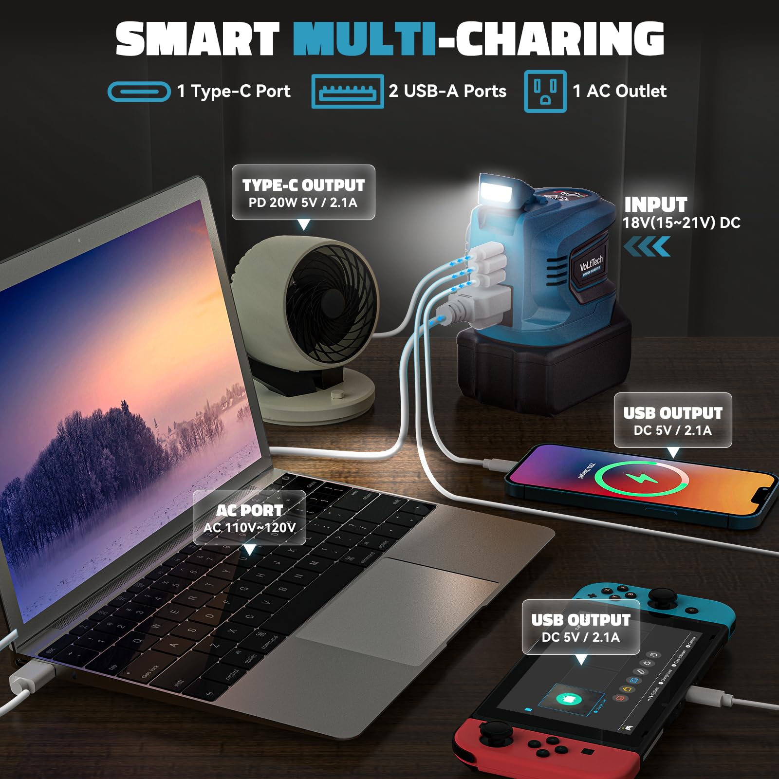 200W Power Inverter For Makita 18V Battery, Volttech Battery Inverter 18V To 110V 120V, Portable Power Station Usb Charger Adapt