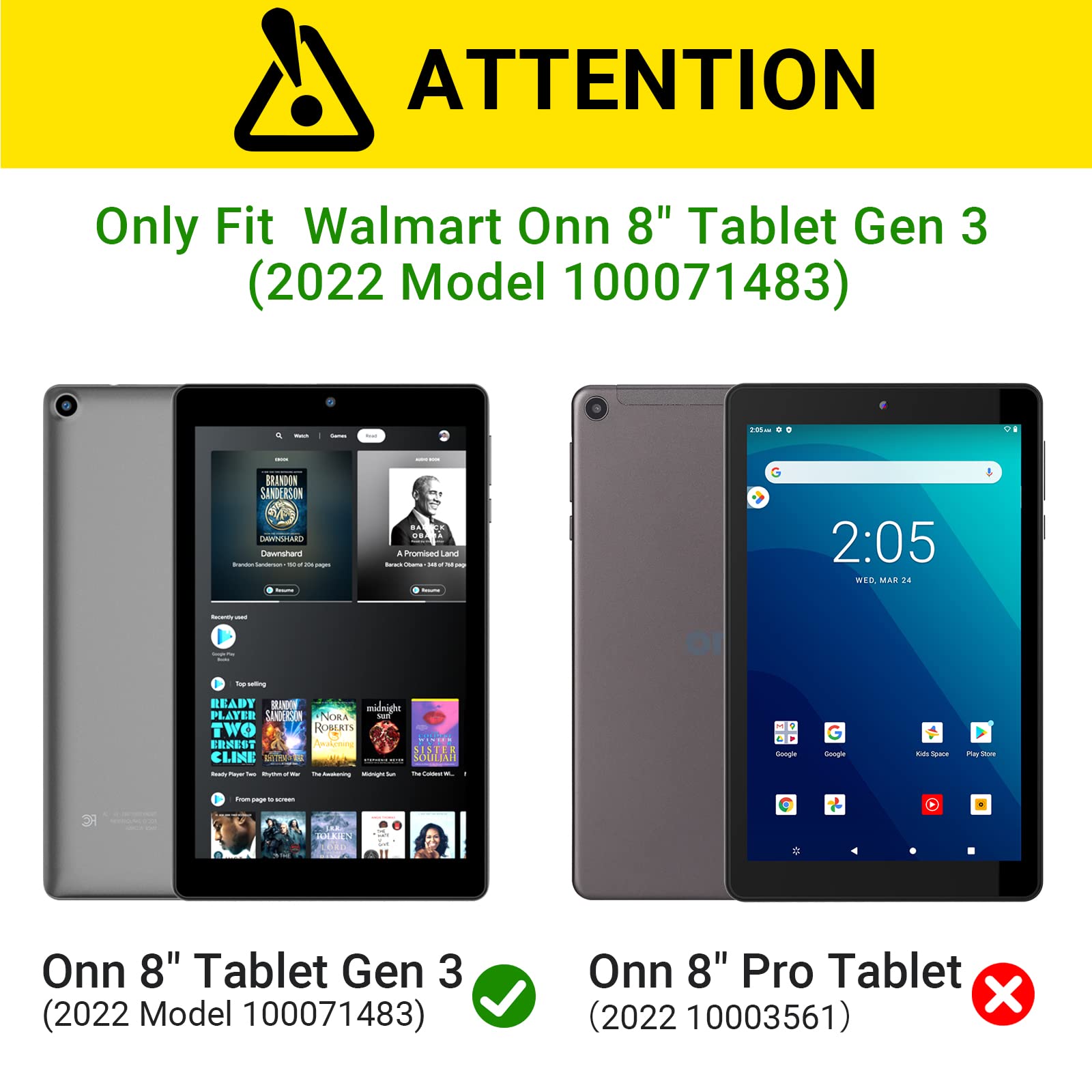 Simpleway Kids Case For Onn 8 Gen 3 2022 Release 8 Inch Models 100071483, Shockproof Lightweight Handle Stand Holder Kids Tablet