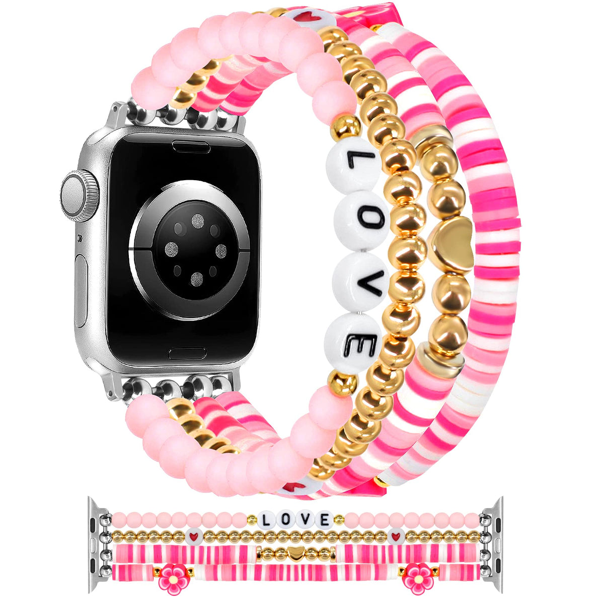 Jr.Dm Beaded Bracelet Compatible With Apple Watch 42Mm 44Mm 45Mm 46Mm For Women, Cute Fashion Preppy Stackable Handmade Stretchy