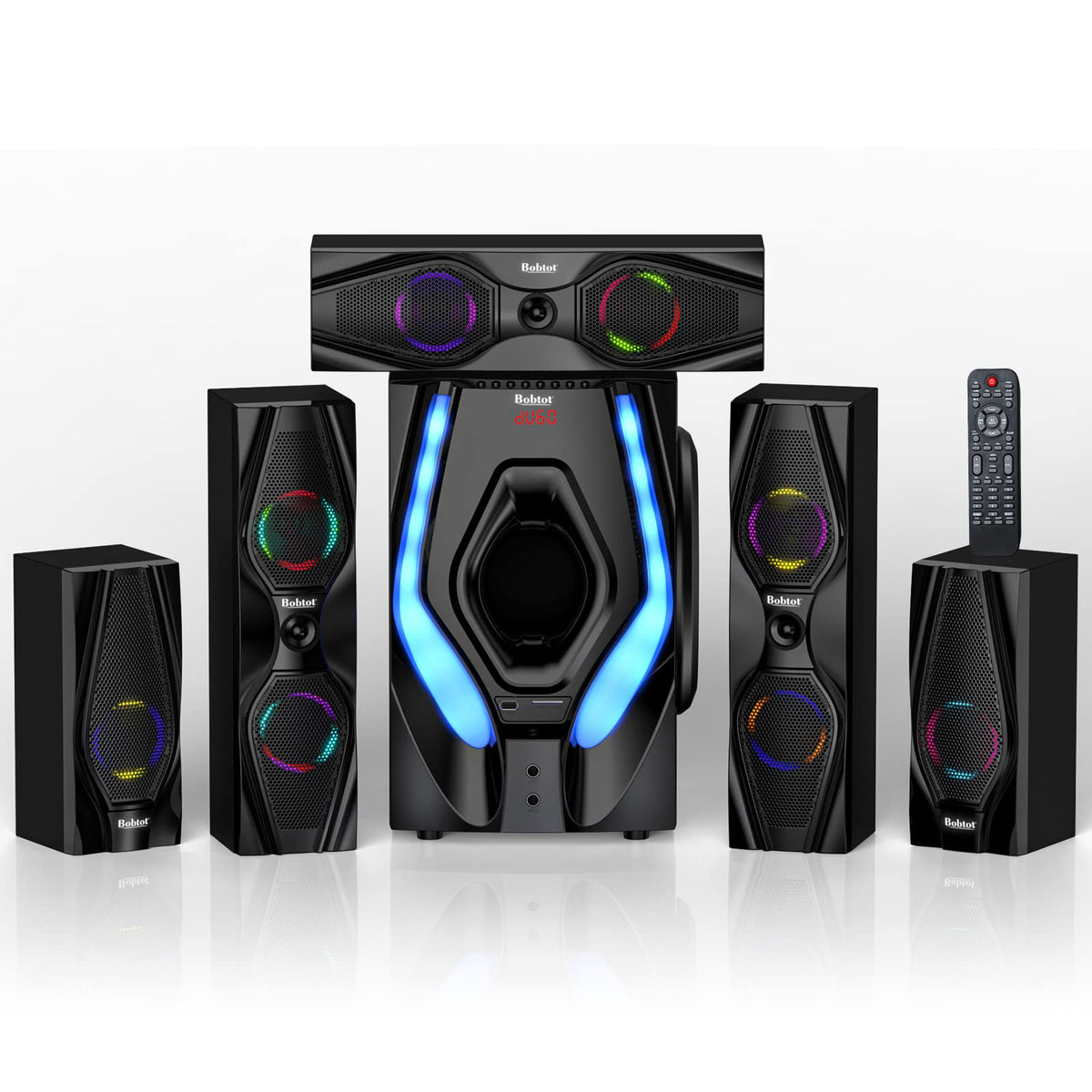 Bobtot Home Theater Systems Surround Sound Speakers   1200 Watts 10 Inch Subwoofer 5.1/2.1 Channel Audio Stereo System With Hdmi