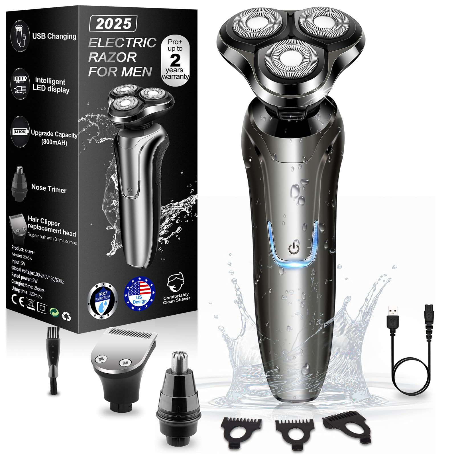 Electric Razor For Men, Men'S Electric Shavers Rotary Replacement Waterproof Rechargeable,Electric Shaver For Men Cordless Float