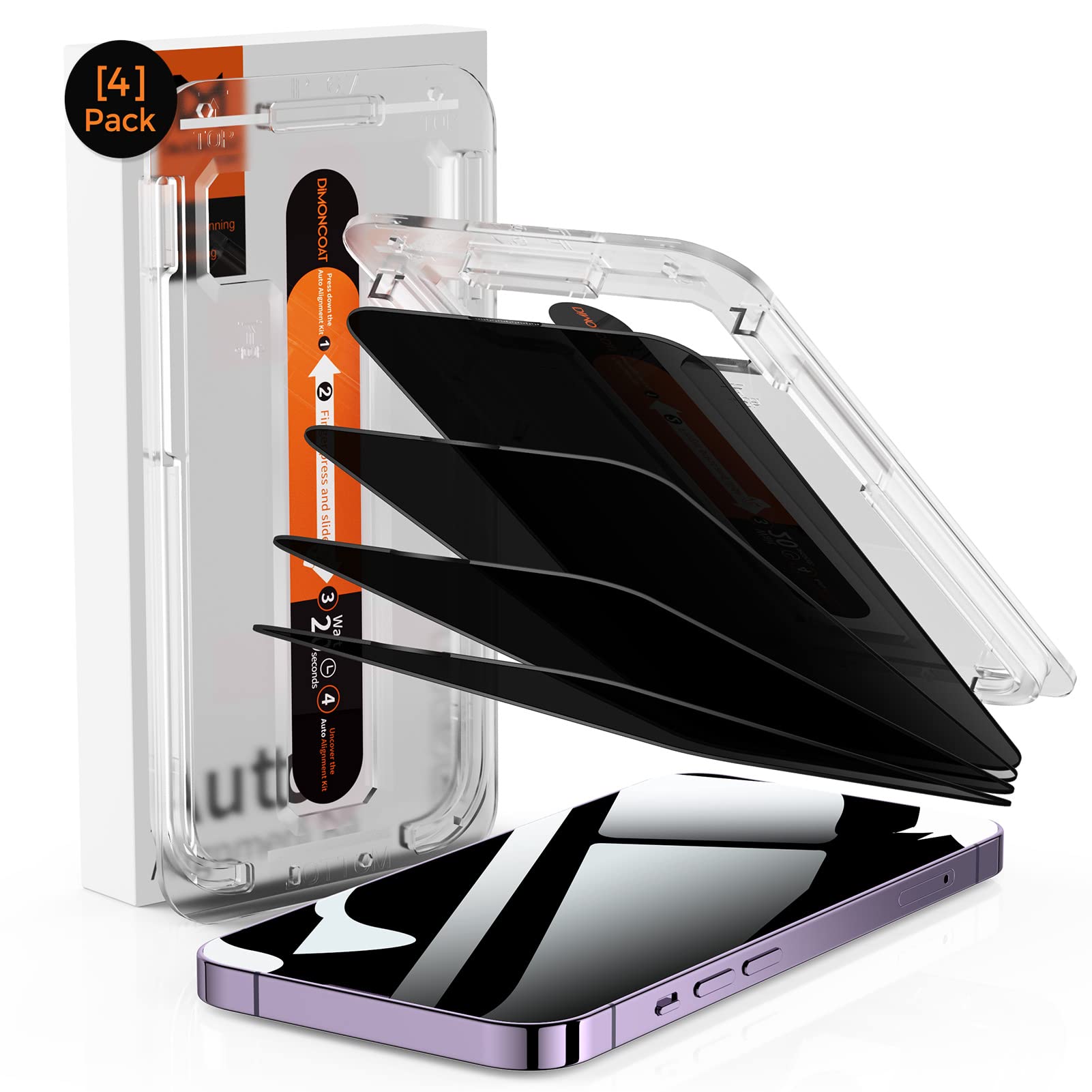 Dimoncoat 4 Pack [Auto Alignment Kit] For Iphone 14 Pro Max Privacy Screen Protector [10X Military Protection] Compatible Iphone