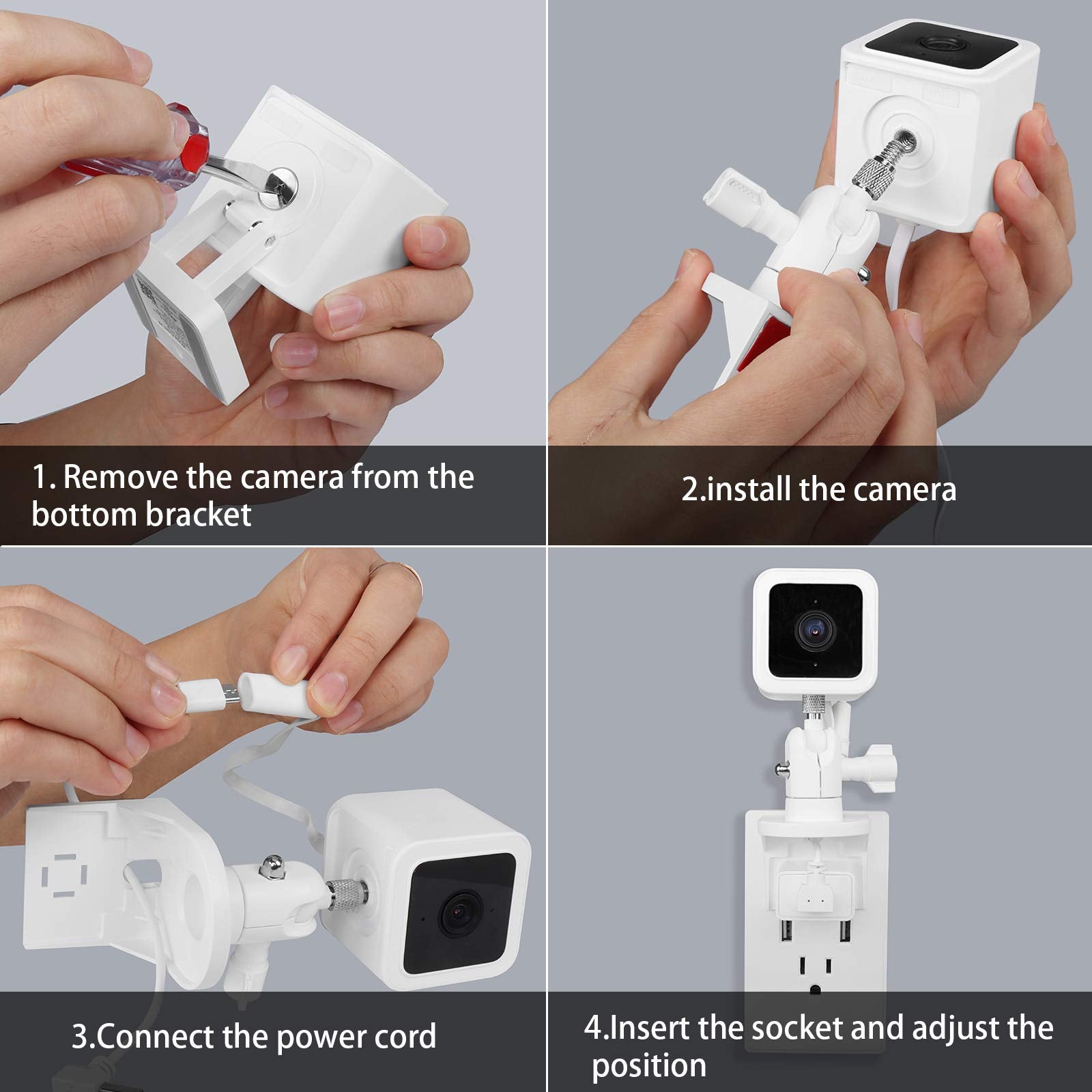Outlet Wall Mount For Wyze Cam V3, Plug In Wall Mount Holder And Cable For Wyze Cam V3 Camera, Space Saving Mounting Bracket Without Messy Wires Or Wall Damage (2 Pack)