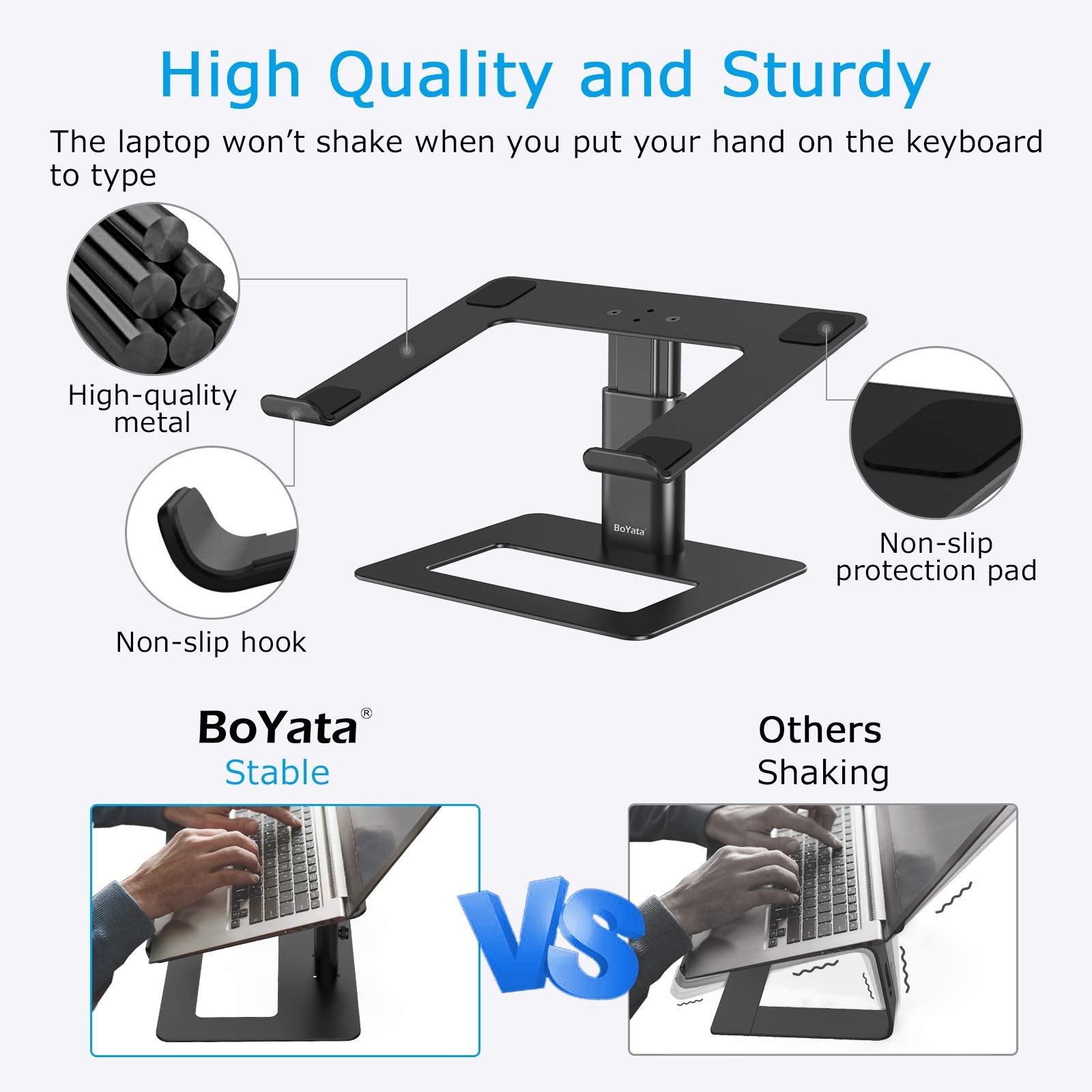 Boyata Laptop Stand, Ergonomic Aluminum Height Adjustable Computer Stand Laptop Holder For Desk, Compatible With Macbook Pro/Air