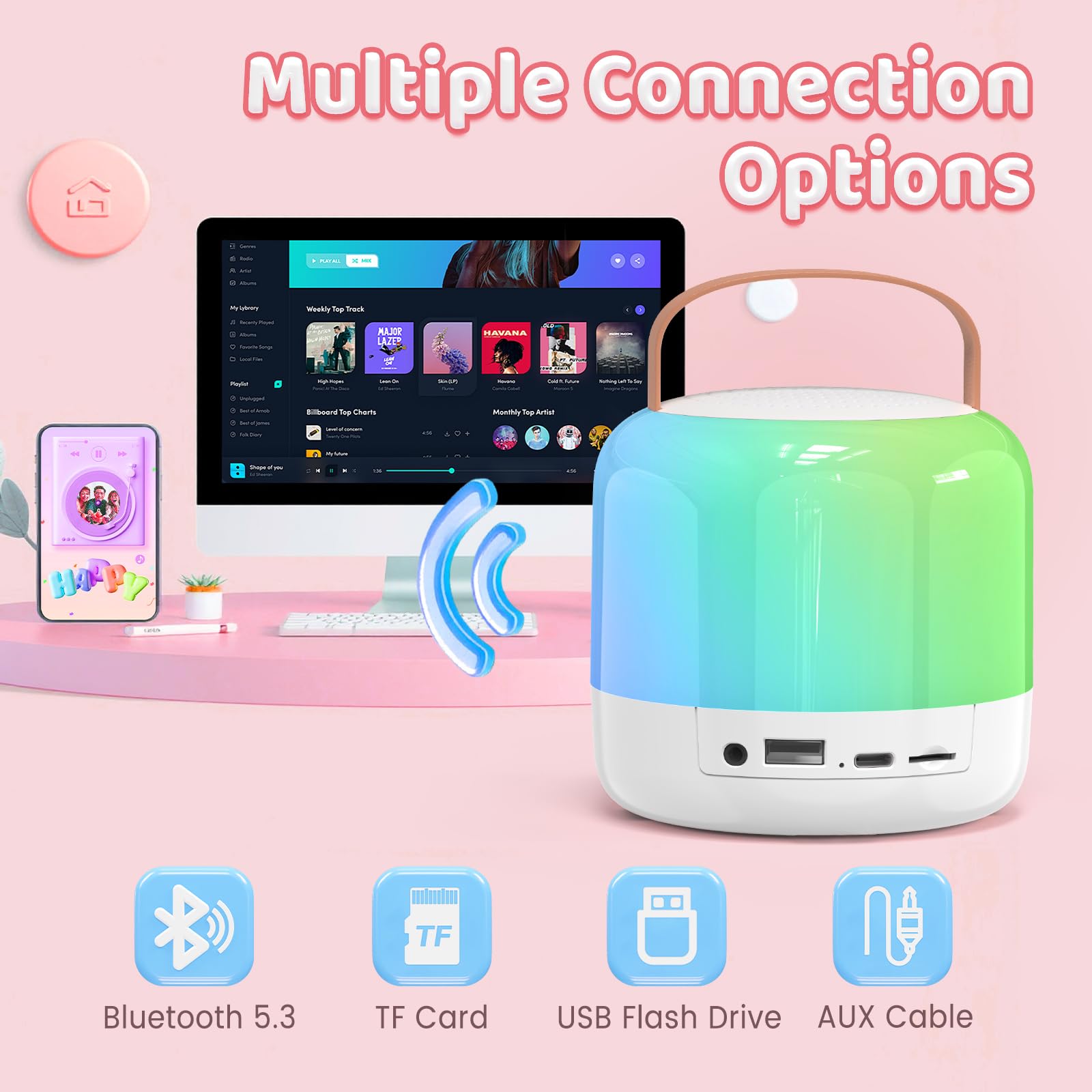 Mini Karaoke Machine For Kids Adults,Portable Bluetooth Speaker With 2 Wireless Microphones Toys Gifts For Girls 4 12 Years Old,