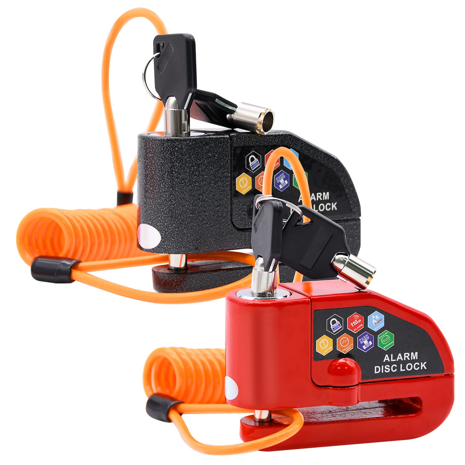 Alarm Disc Lock Set, 2Pcs Brake Lock, Anti Theft Waterproof 110 Db 7Mm Pin 5Ft Reminder Cable For Motorcycles Bike Scooter Carry