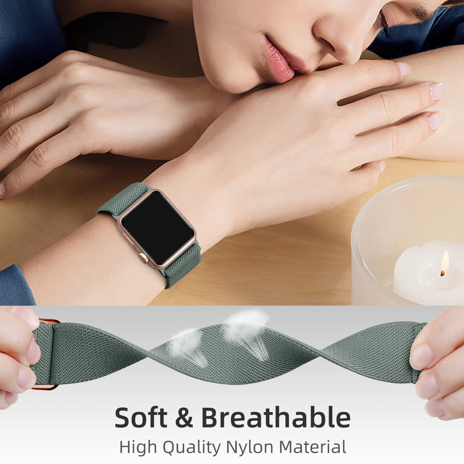 Daqin 3 Pack Stretchy Nylon Solo Loop Compatible With Apple Watch 38Mm 40Mm 41Mm 42Mm 44Mm 45Mm 46Mm Women Men, Sport Adjustable