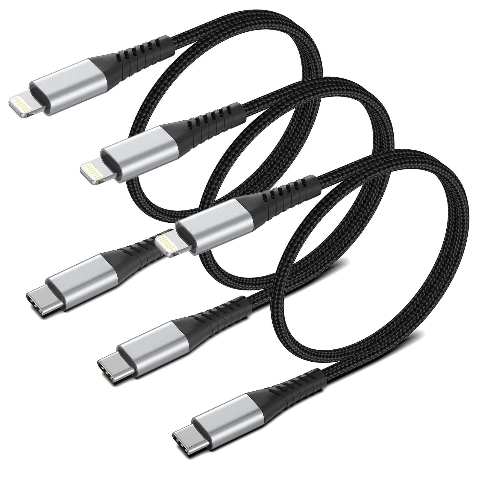 2Ft Usb C To Lightning Cable Short, 3Pack Iphone Charging Cable Usb C Braided 2 Foot Type C To Lightning Cable Pd Fast Charging 