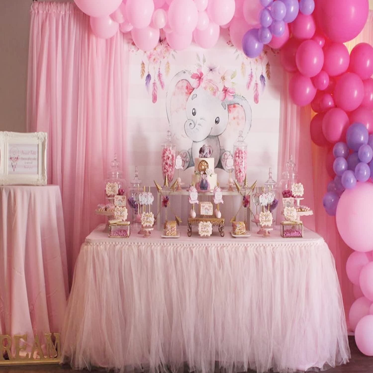 Wish Care 10Ft X 10Ft Pink Chiffon Sheer Backdrop Curtains, Wrinkle Free Draping Fabric Wedding Arch Drapes For Party Ceremony S