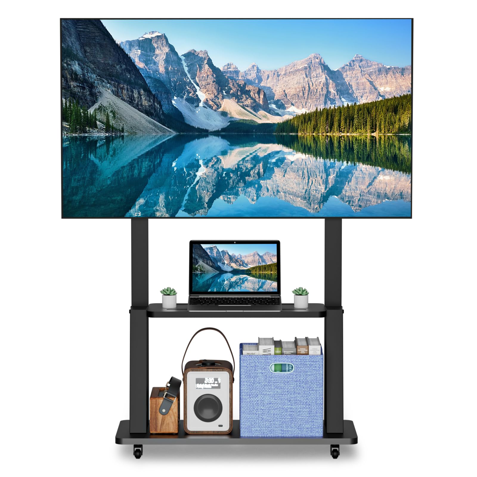 Duiliuu Rolling Tv Stand, Mobile Tv Cart With Wheels For 32 75 Inch Tv, Portable Tv Stand With Shelf,Hight Adjustable,Holds Up T