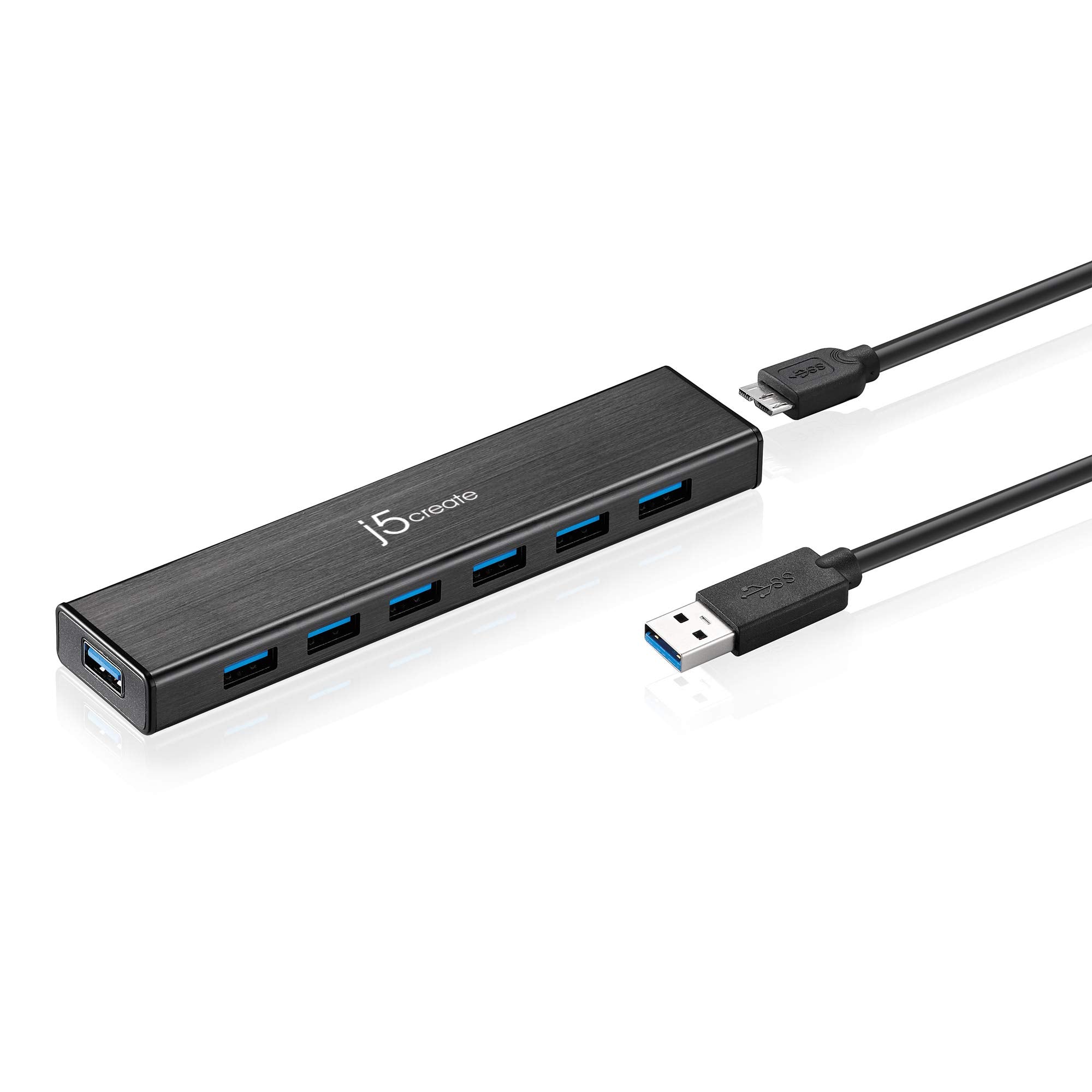 j5create 7-Port Powered USB 3.0 Data Hub with 3.3 ft Extended Cable [20W Power Adapter Included] for Mac, MacBook, Windows, Lapt